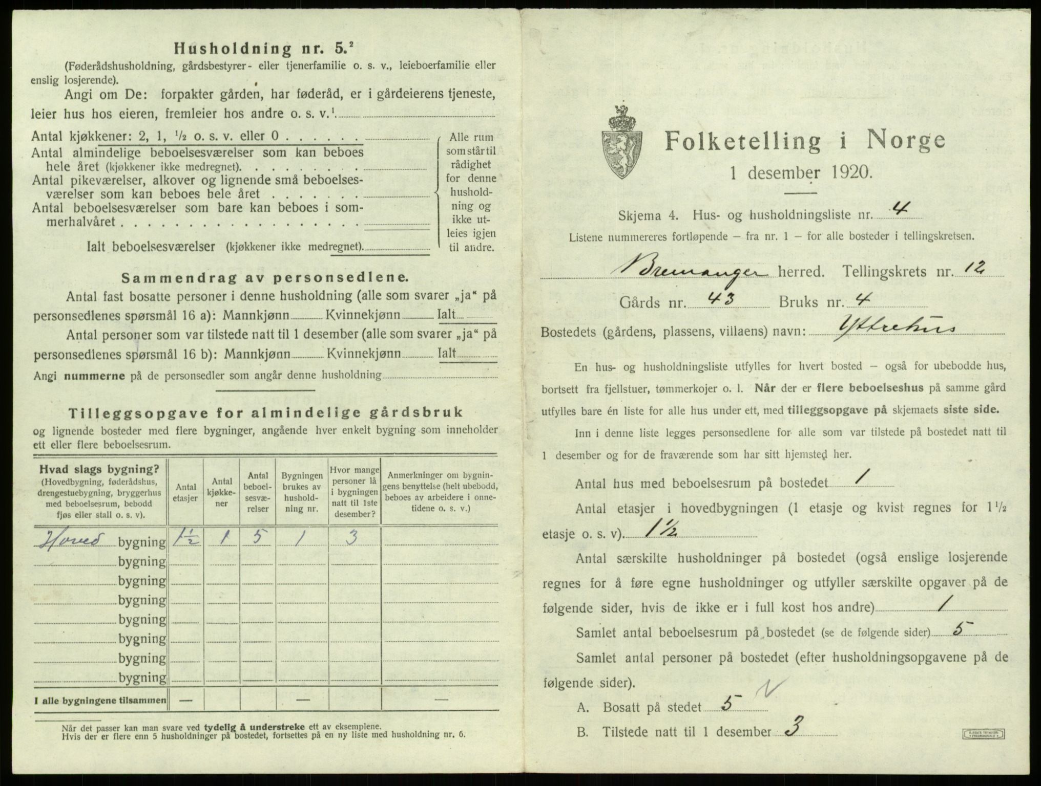 SAB, 1920 census for Bremanger, 1920, p. 860