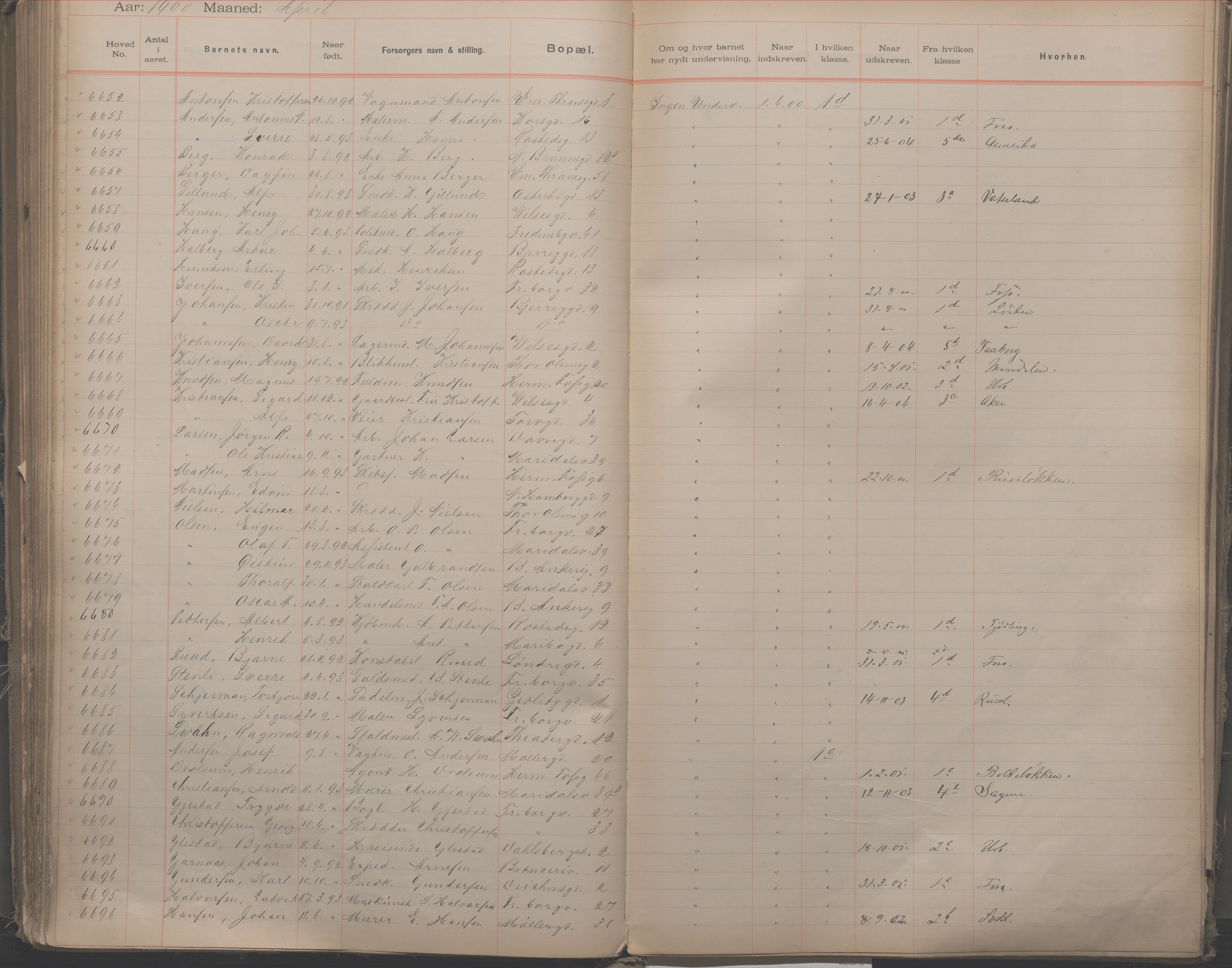 Møllergata skole, OBA/A-20129/F/Fa/L0001: Ut-/innskrivningsprotokoll, 1889-1907, p. 153