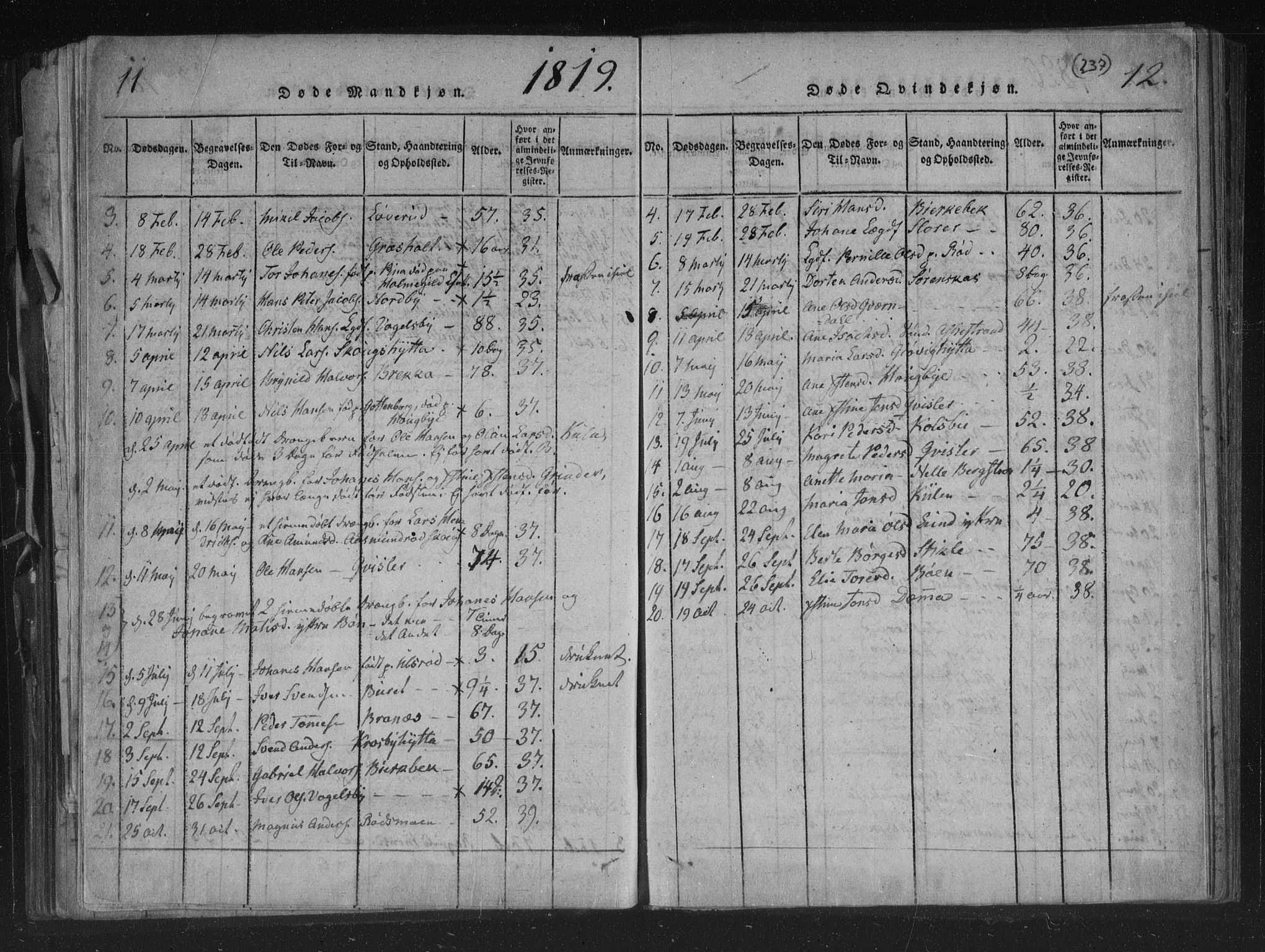 Aremark prestekontor Kirkebøker, AV/SAO-A-10899/F/Fc/L0001: Parish register (official) no. III 1, 1814-1834, p. 11-12