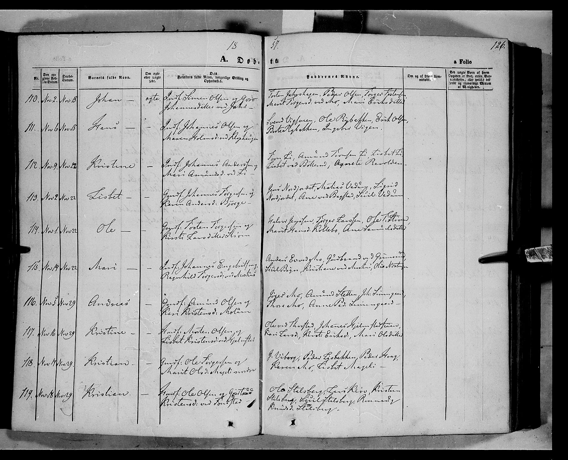 Øyer prestekontor, AV/SAH-PREST-084/H/Ha/Haa/L0005: Parish register (official) no. 5, 1842-1857, p. 126