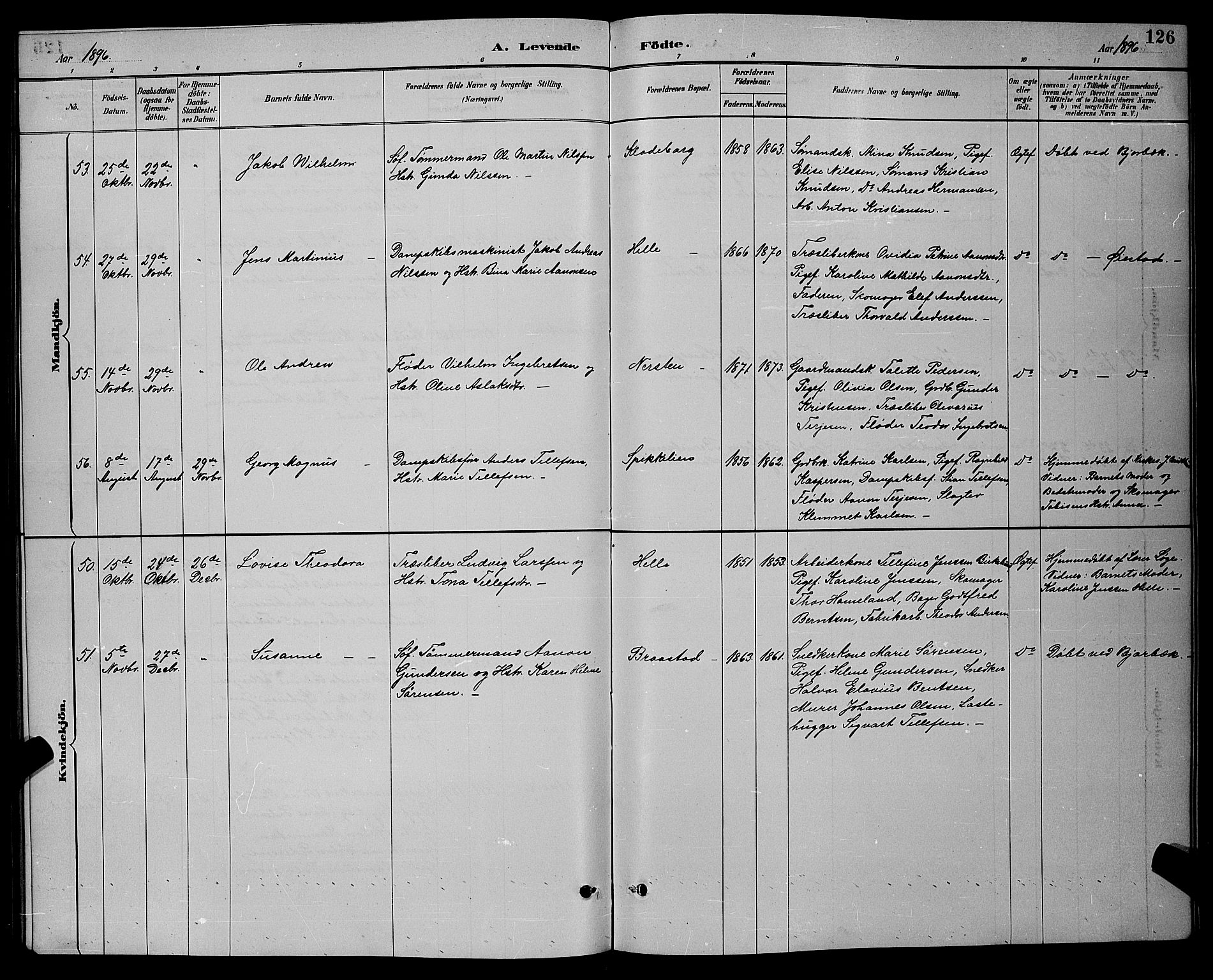 Øyestad sokneprestkontor, AV/SAK-1111-0049/F/Fb/L0009: Parish register (copy) no. B 9, 1886-1896, p. 126