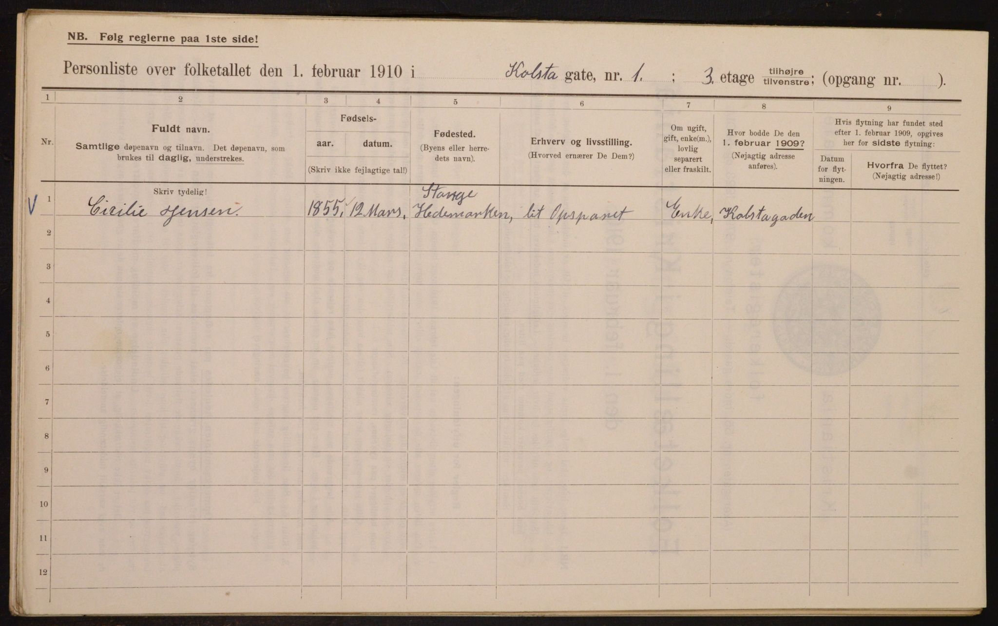 OBA, Municipal Census 1910 for Kristiania, 1910, p. 50698