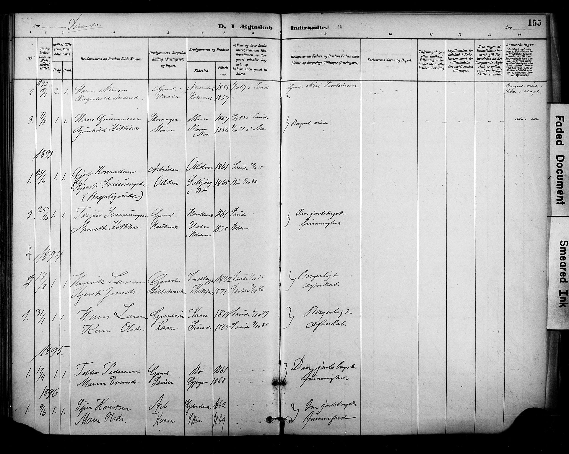 Sauherad kirkebøker, SAKO/A-298/F/Fa/L0009: Parish register (official) no. I 9, 1887-1912, p. 155