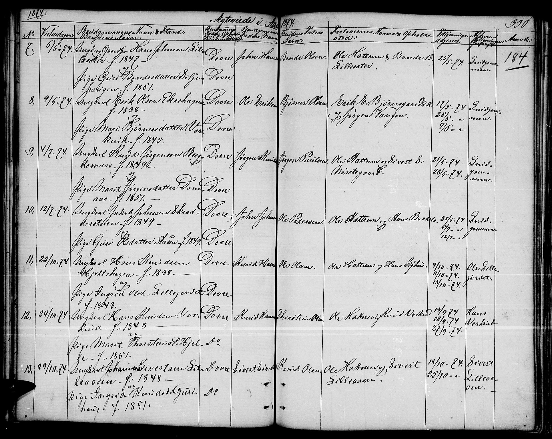 Dovre prestekontor, SAH/PREST-066/H/Ha/Hab/L0001: Parish register (copy) no. 1, 1862-1880, p. 330