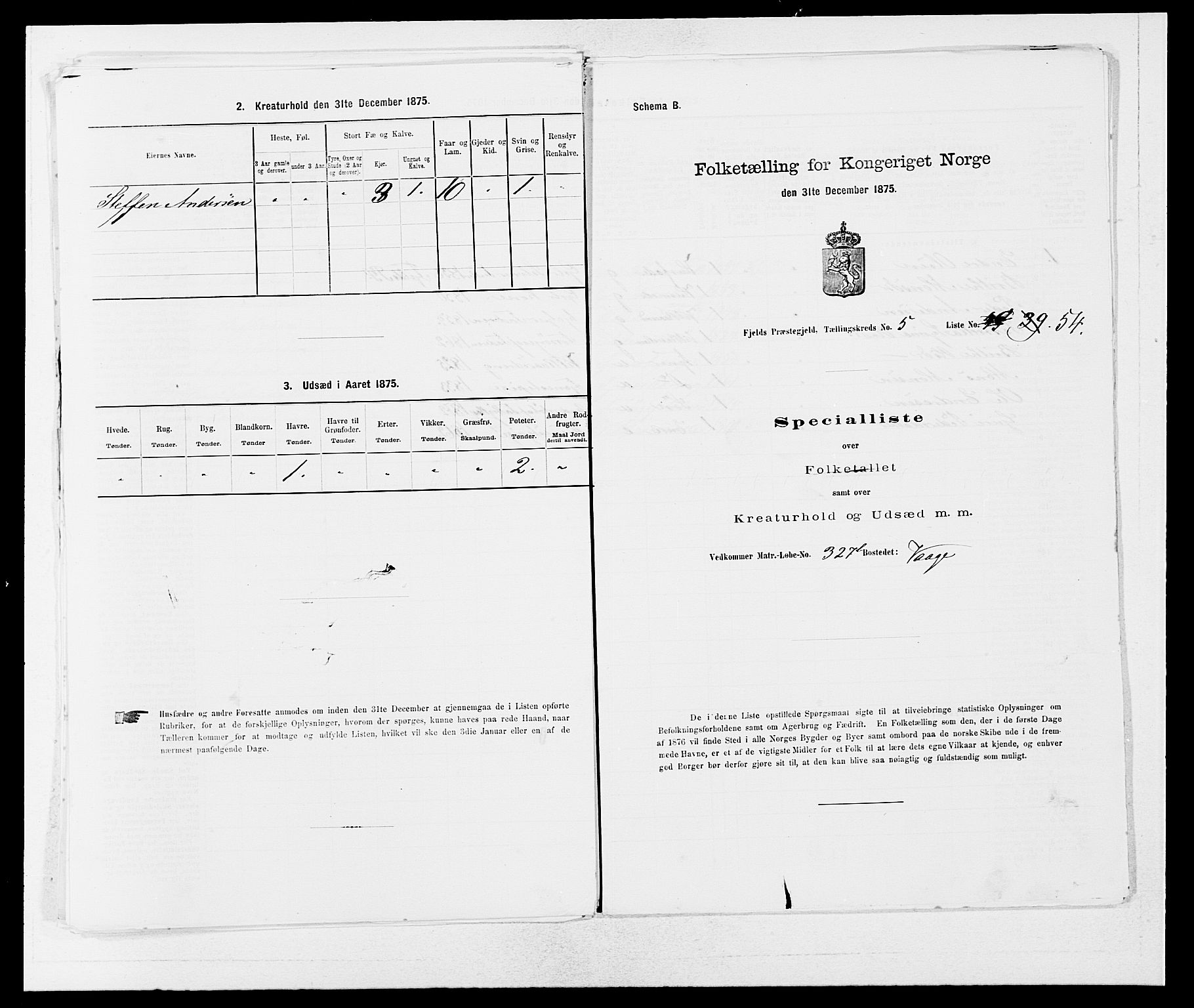 SAB, 1875 census for 1246P Fjell, 1875, p. 712