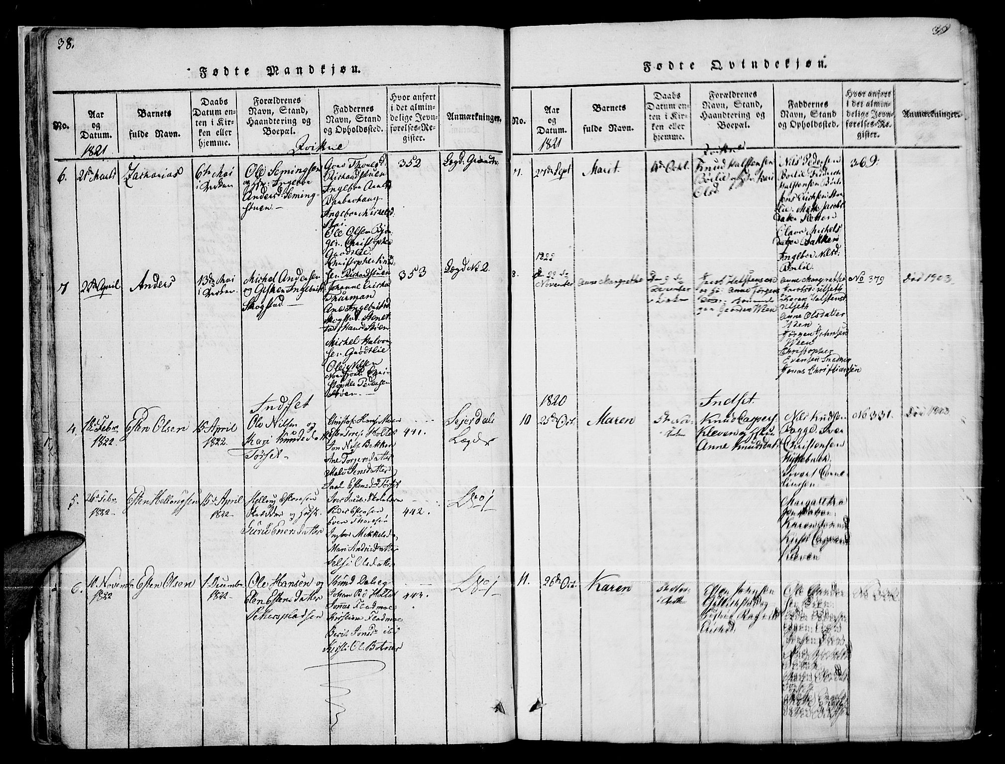 Kvikne prestekontor, AV/SAH-PREST-064/H/Ha/Haa/L0004: Parish register (official) no. 4, 1815-1840, p. 38-39