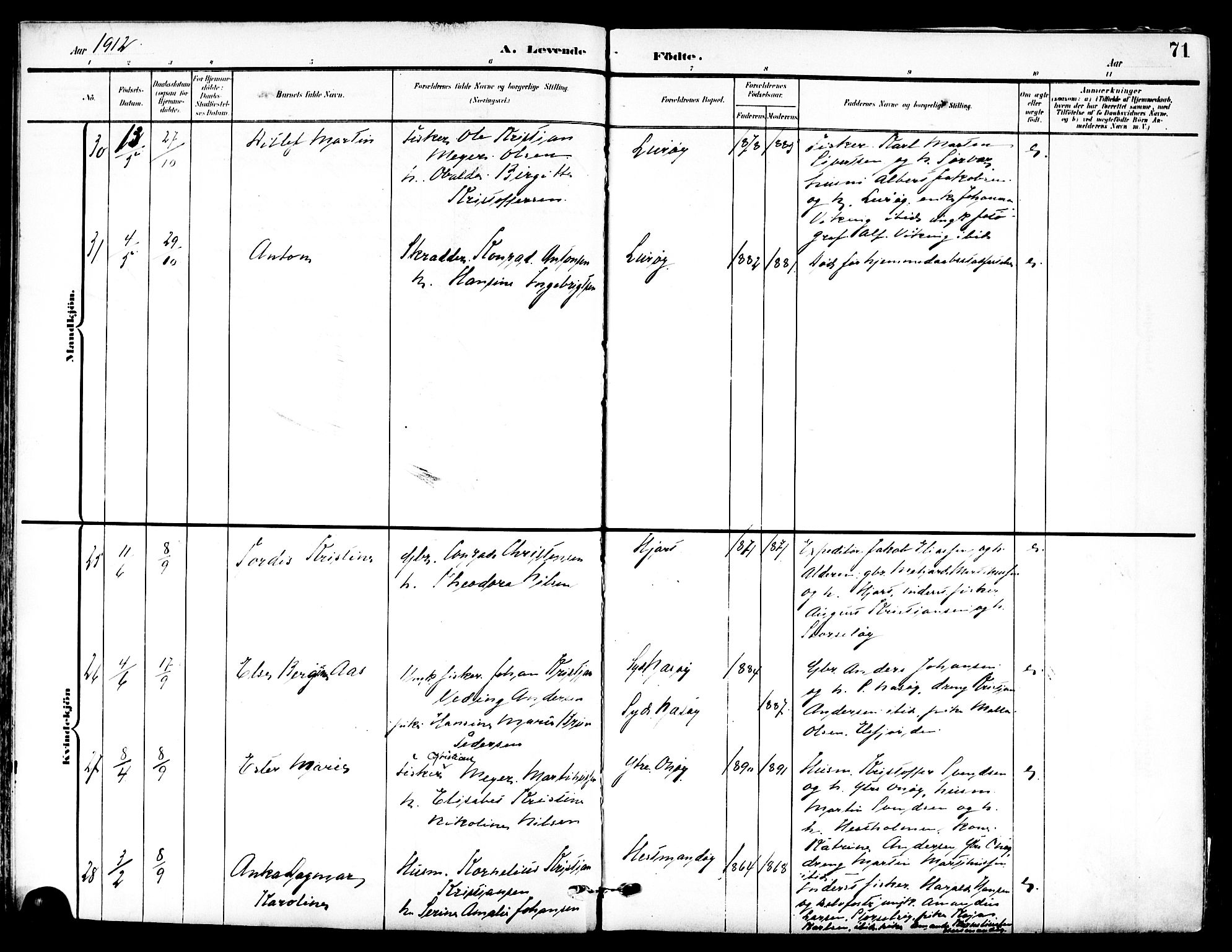 Ministerialprotokoller, klokkerbøker og fødselsregistre - Nordland, AV/SAT-A-1459/839/L0569: Parish register (official) no. 839A06, 1903-1922, p. 71