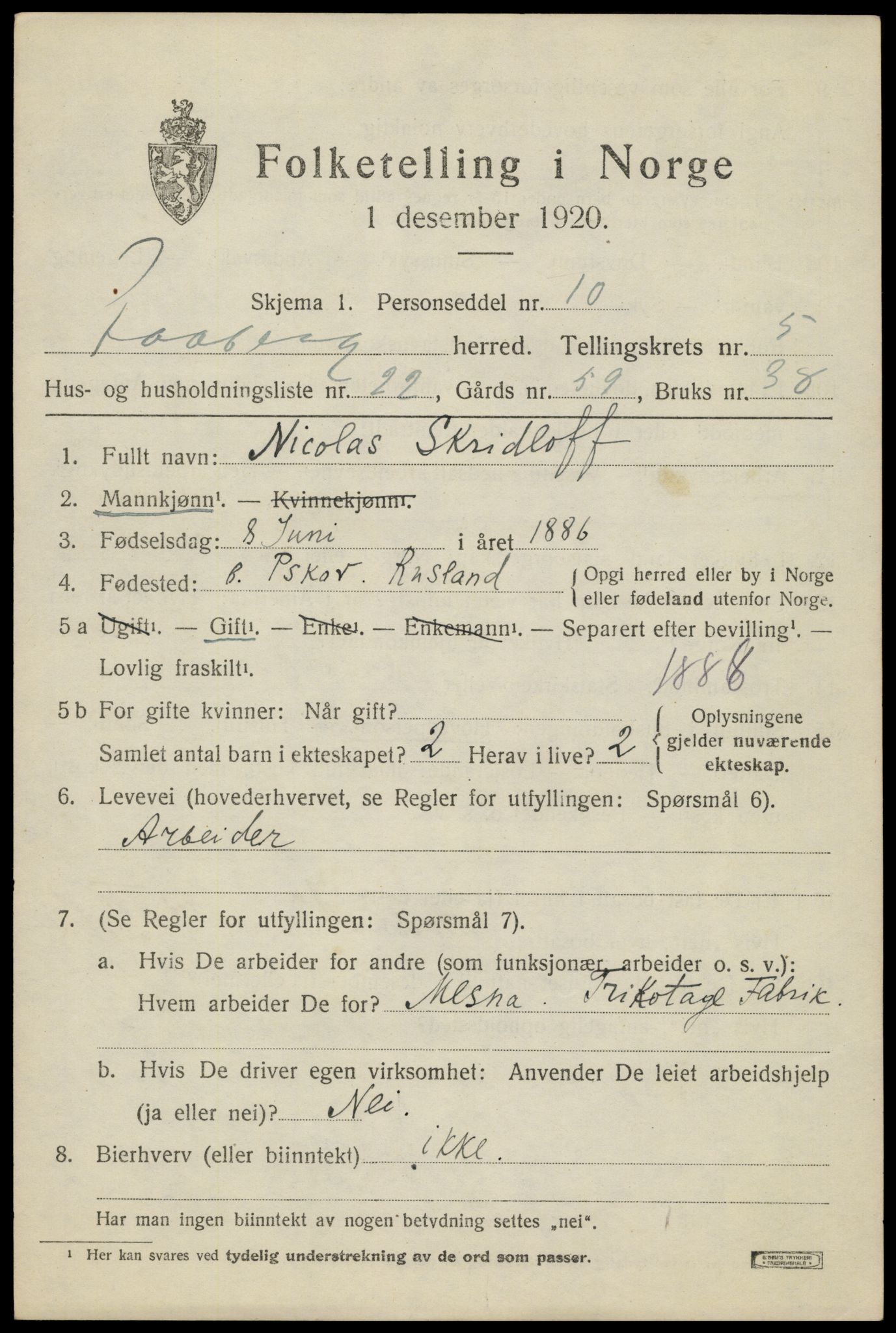 SAH, 1920 census for Fåberg, 1920, p. 6196