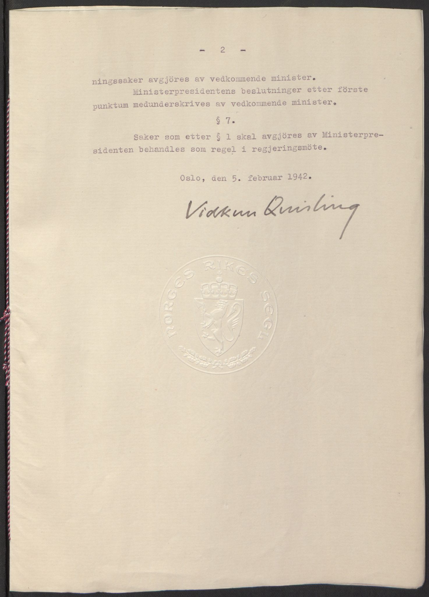 NS-administrasjonen 1940-1945 (Statsrådsekretariatet, de kommisariske statsråder mm), RA/S-4279/D/Db/L0097: Lover I, 1942, p. 4
