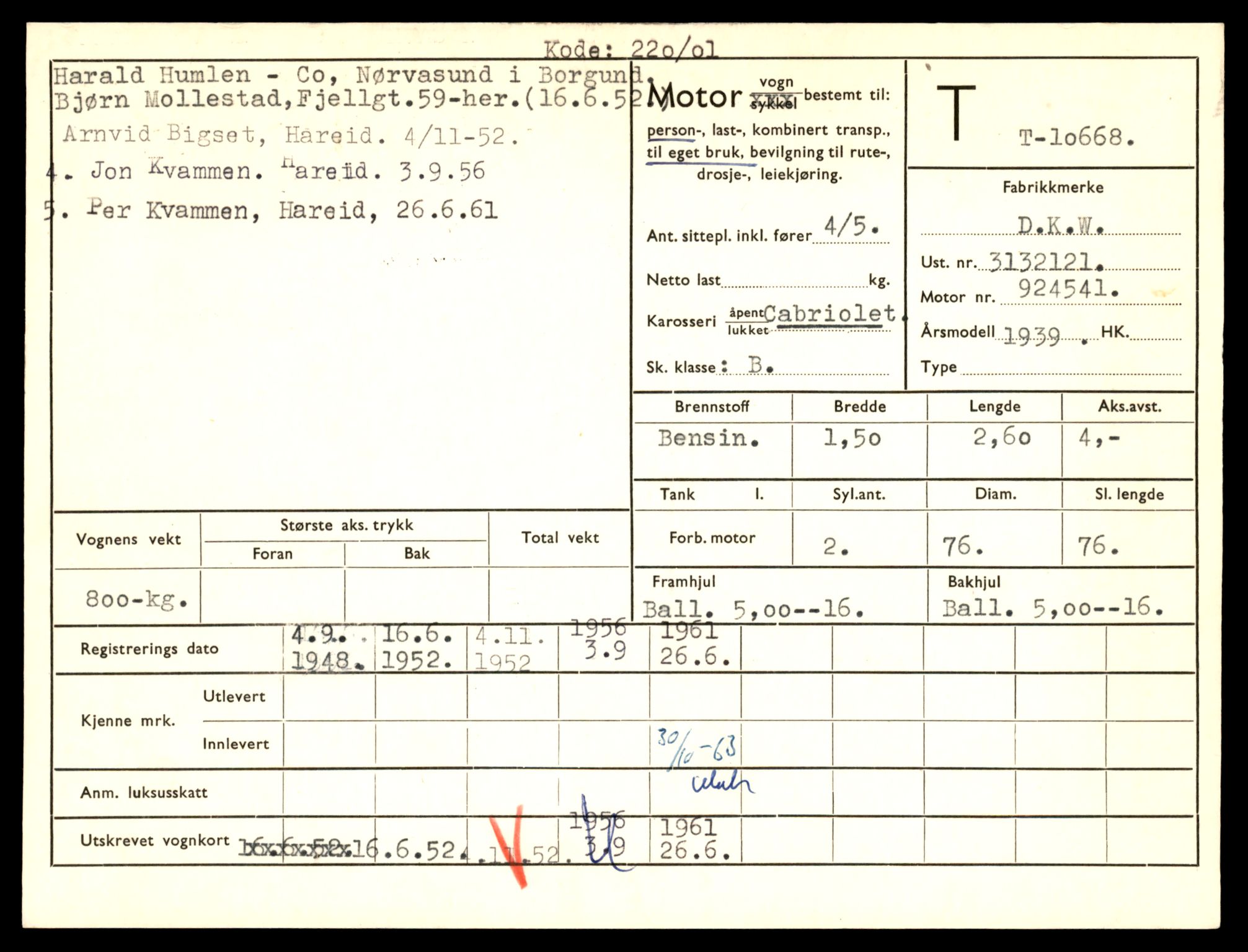 Møre og Romsdal vegkontor - Ålesund trafikkstasjon, AV/SAT-A-4099/F/Fe/L0022: Registreringskort for kjøretøy T 10584 - T 10694, 1927-1998, p. 2333