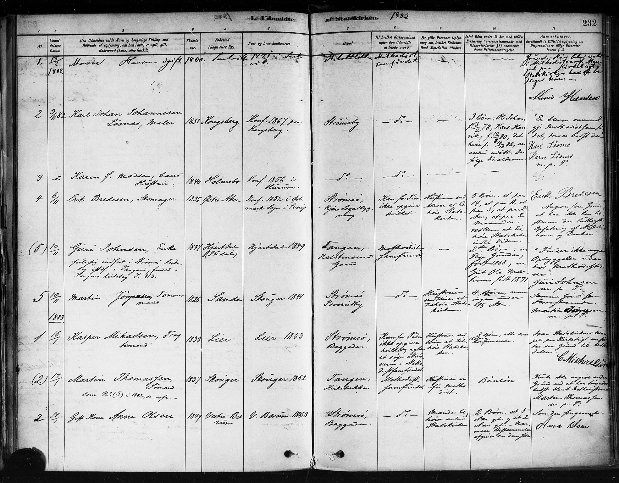 Strømsø kirkebøker, AV/SAKO-A-246/F/Fa/L0022: Parish register (official) no. I 22, 1879-1899, p. 232