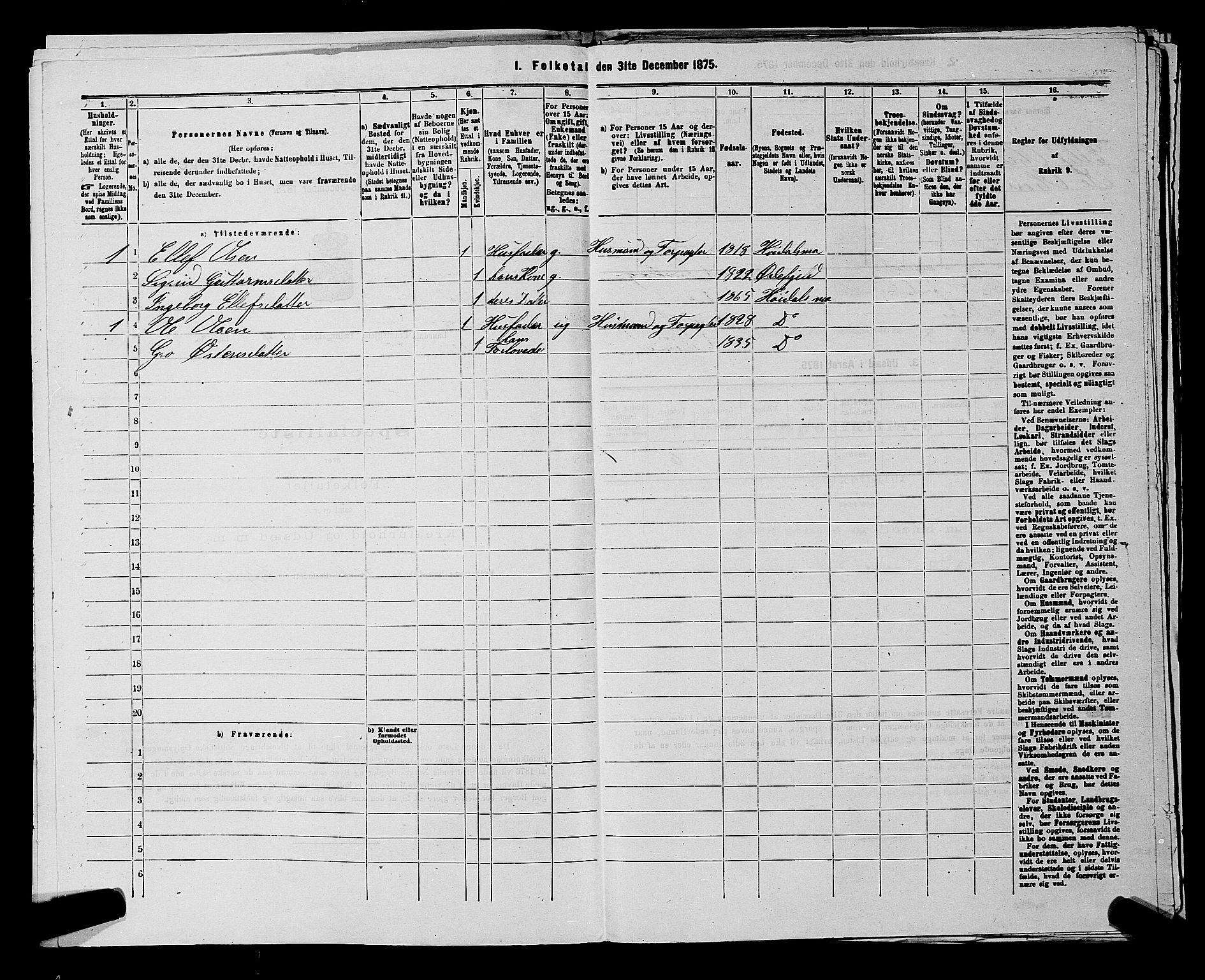 SAKO, 1875 census for 0833P Lårdal, 1875, p. 420