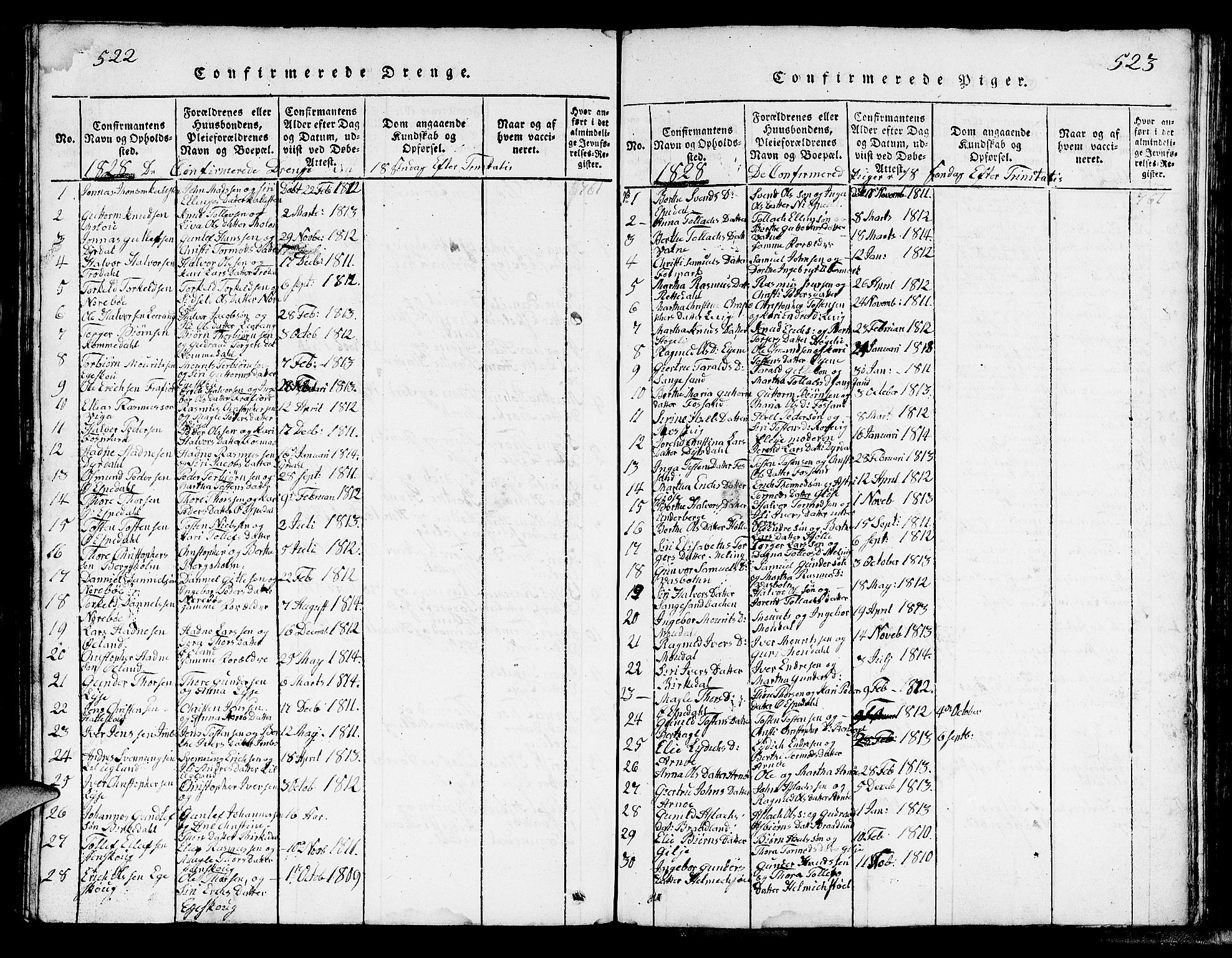 Strand sokneprestkontor, SAST/A-101828/H/Ha/Hab/L0002: Parish register (copy) no. B 2, 1816-1854, p. 522-523