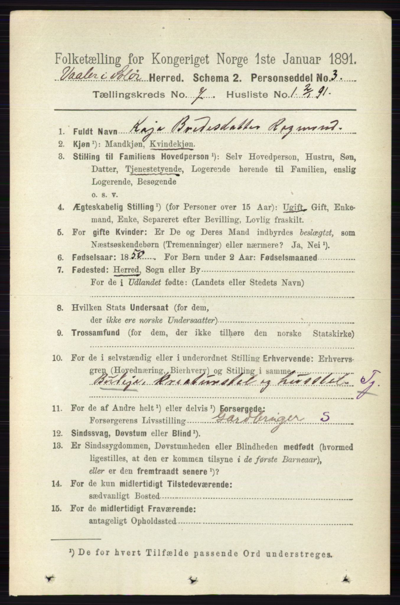 RA, 1891 census for 0426 Våler, 1891, p. 2927