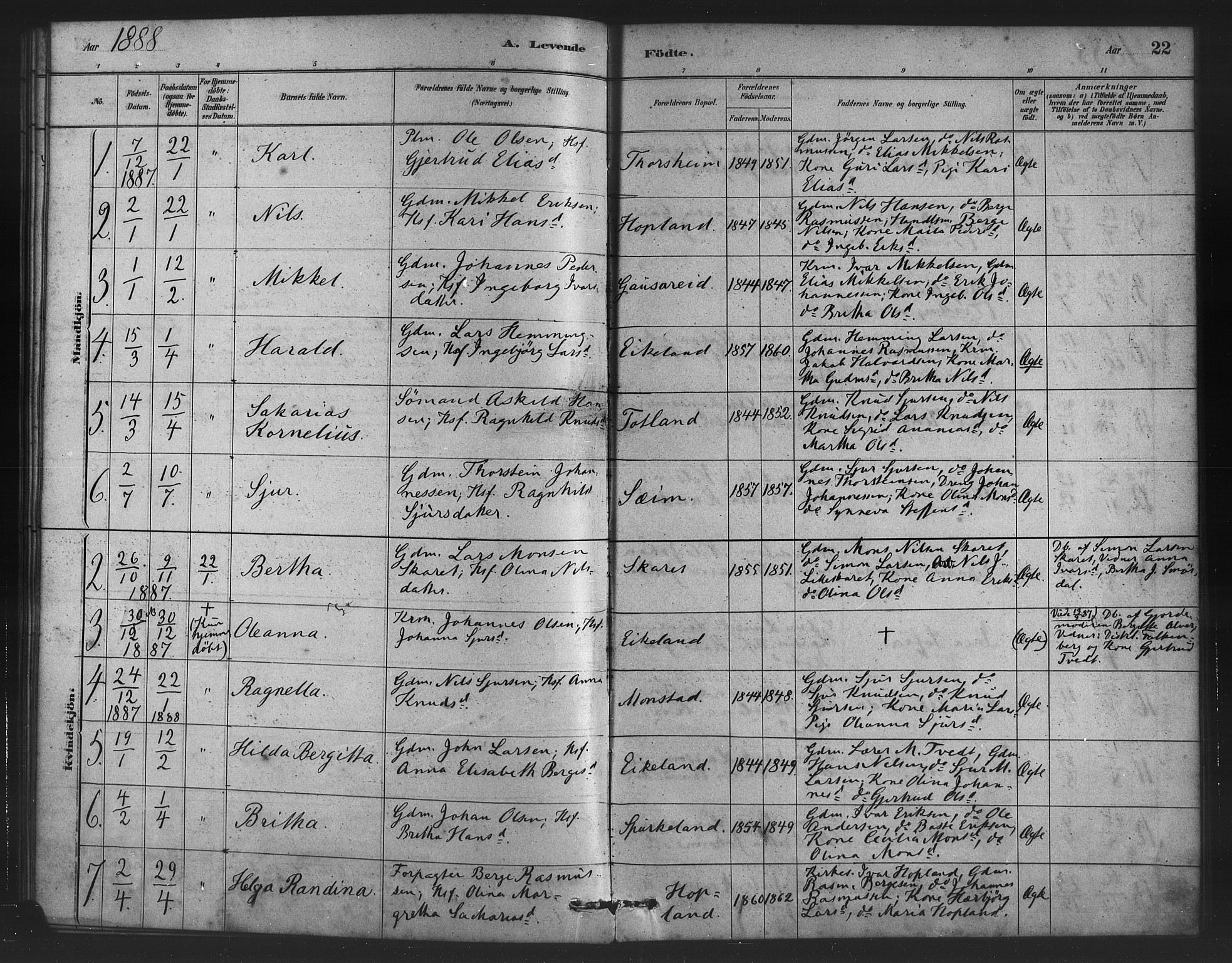 Alversund Sokneprestembete, SAB/A-73901/H/Ha/Haa/Haad/L0001: Parish register (official) no. D 1, 1880-1898, p. 22