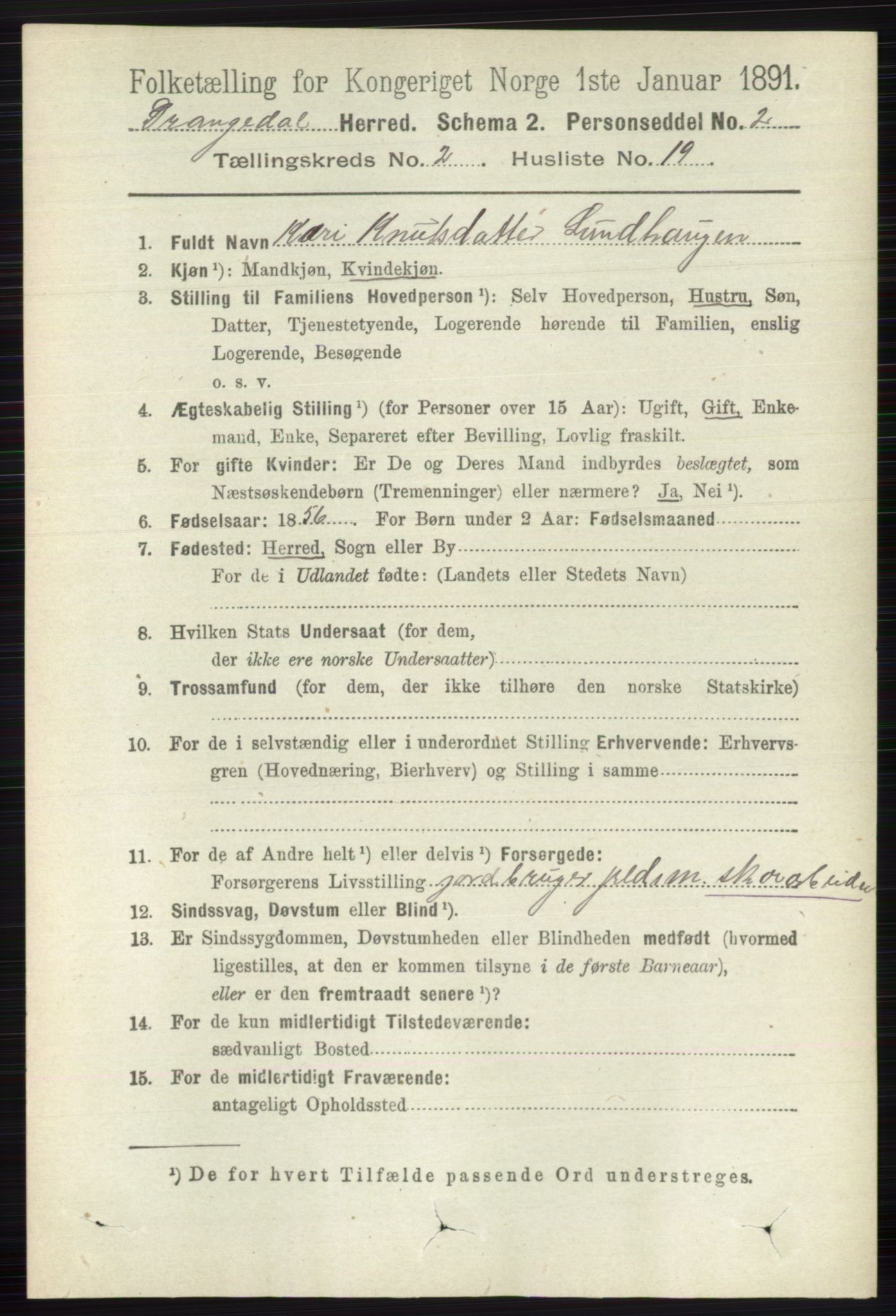 RA, 1891 census for 0817 Drangedal, 1891, p. 585