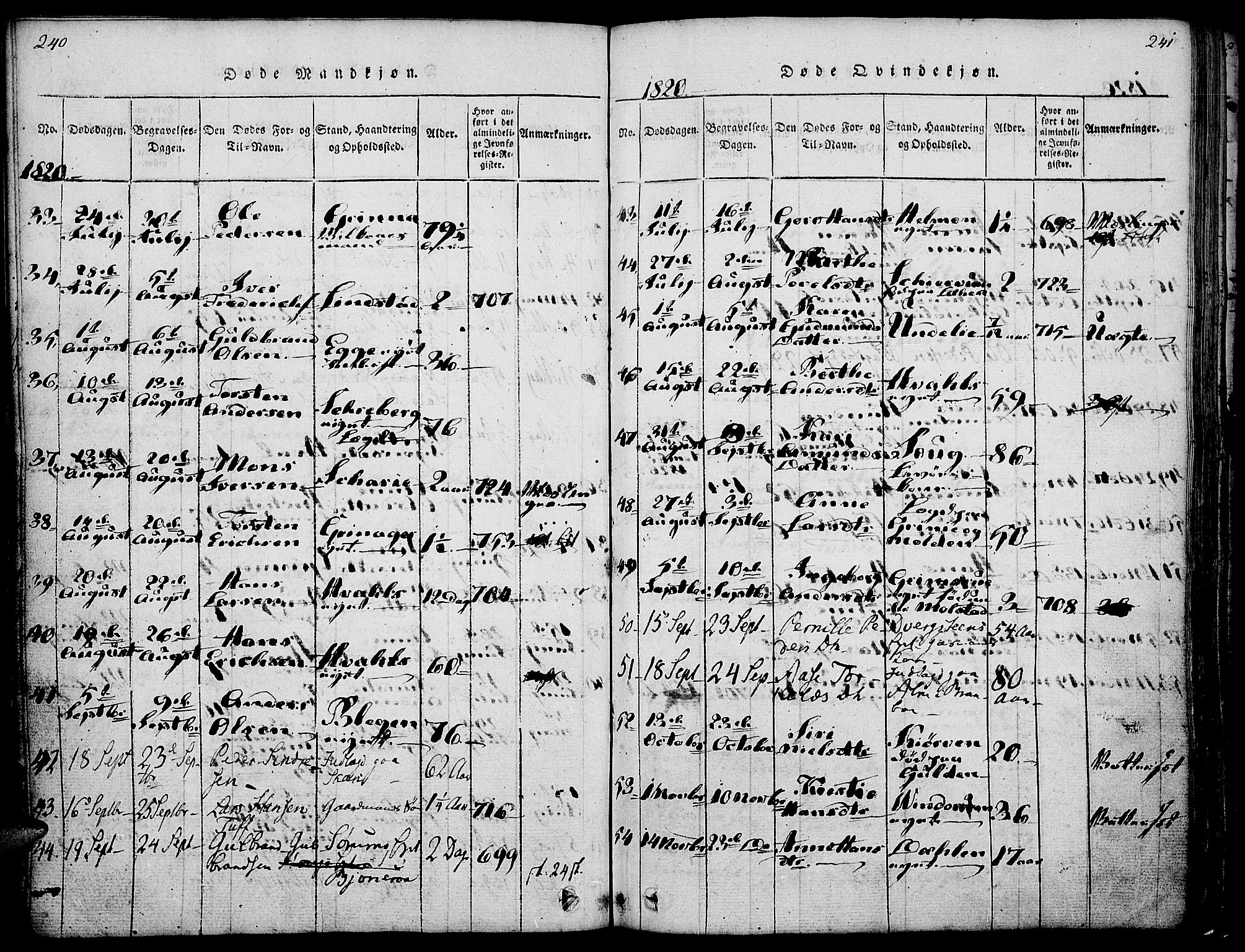 Gran prestekontor, SAH/PREST-112/H/Ha/Haa/L0009: Parish register (official) no. 9, 1815-1824, p. 240-241