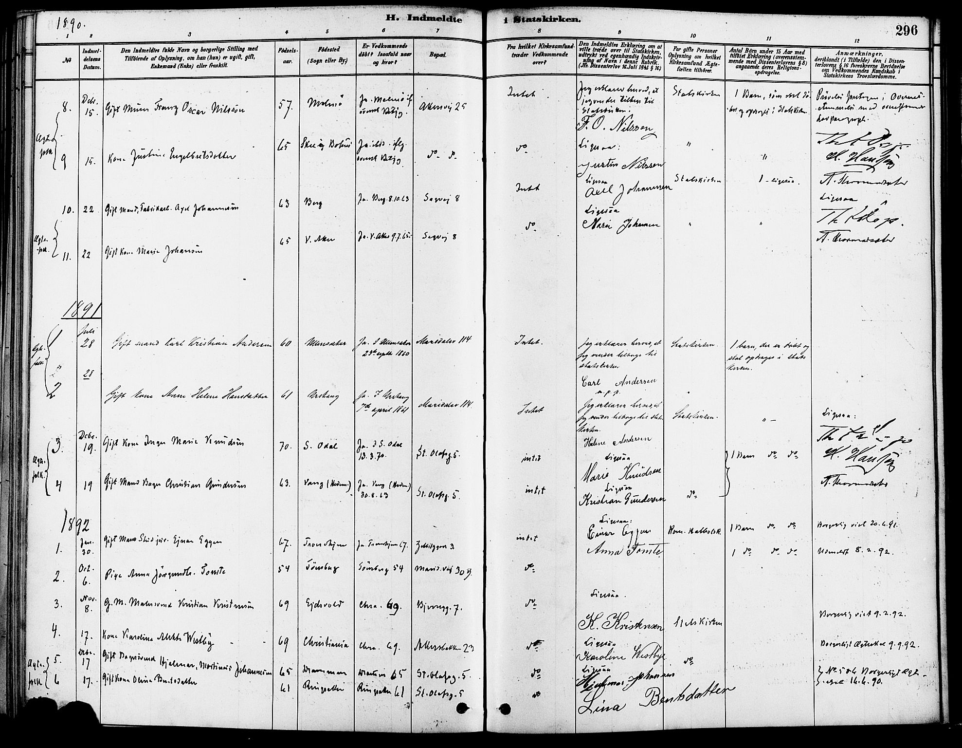 Gamle Aker prestekontor Kirkebøker, SAO/A-10617a/F/L0007: Parish register (official) no. 7, 1882-1890, p. 296
