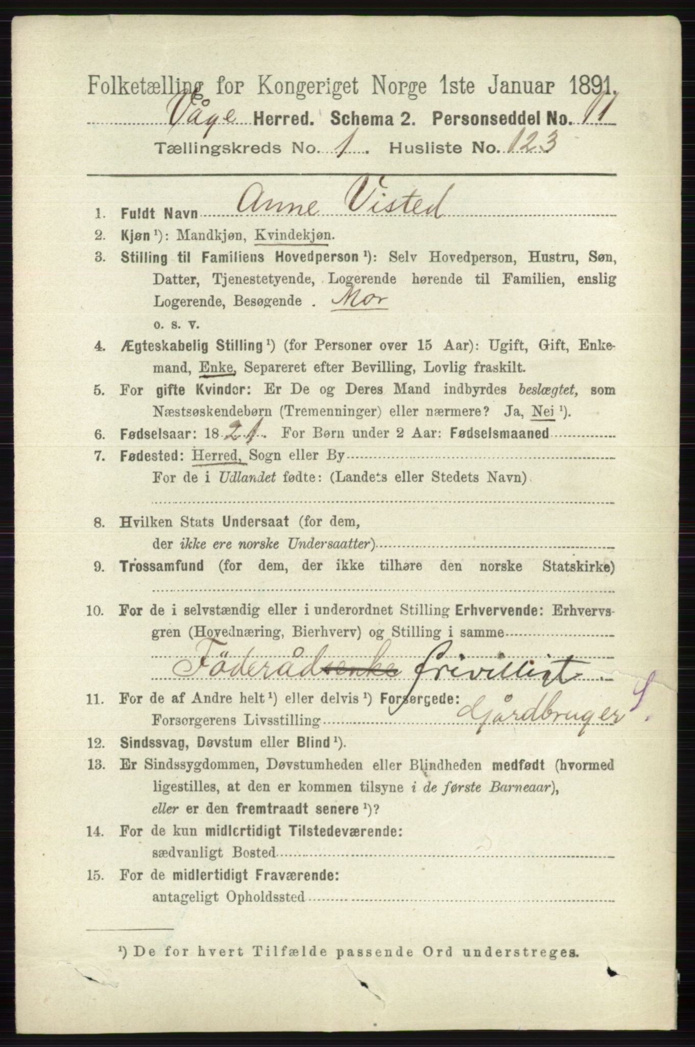 RA, 1891 census for 0515 Vågå, 1891, p. 939