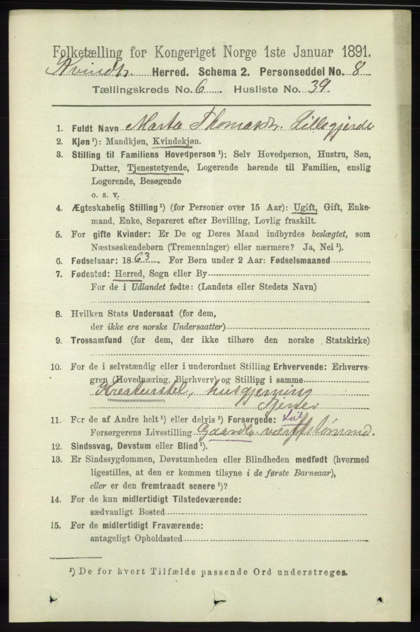 RA, 1891 census for 1224 Kvinnherad, 1891, p. 2370