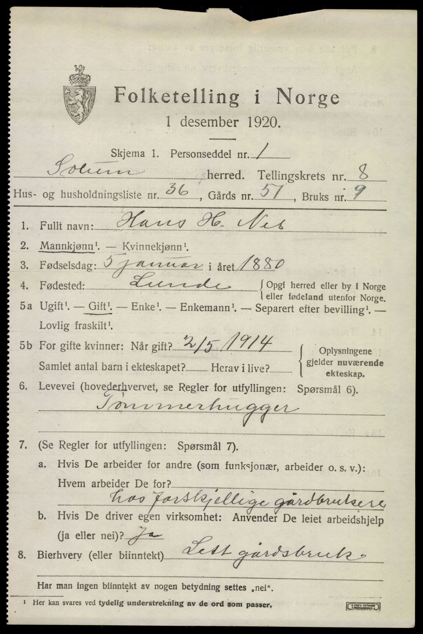 SAKO, 1920 census for Solum, 1920, p. 14630