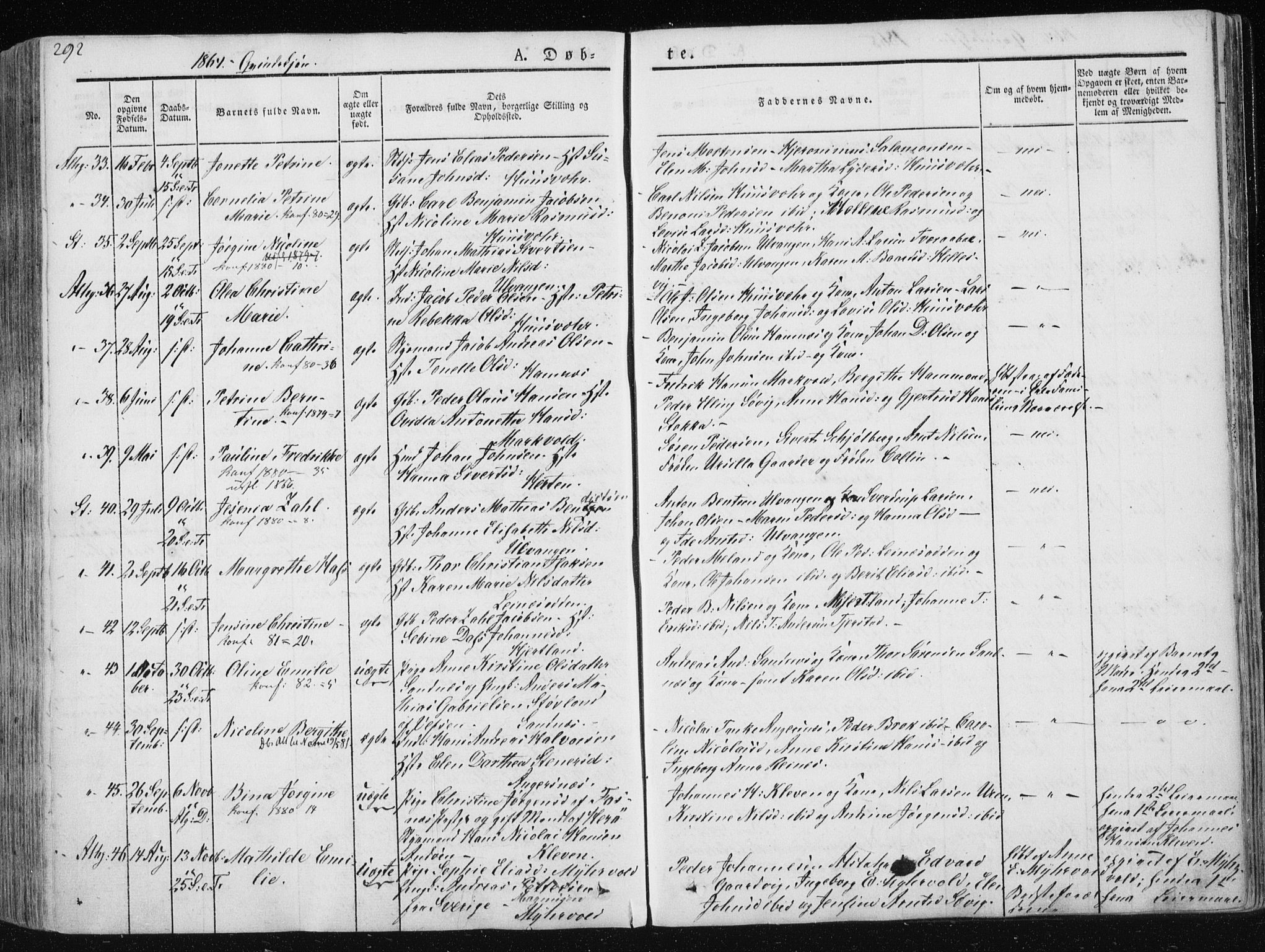 Ministerialprotokoller, klokkerbøker og fødselsregistre - Nordland, AV/SAT-A-1459/830/L0446: Parish register (official) no. 830A10, 1831-1865, p. 292