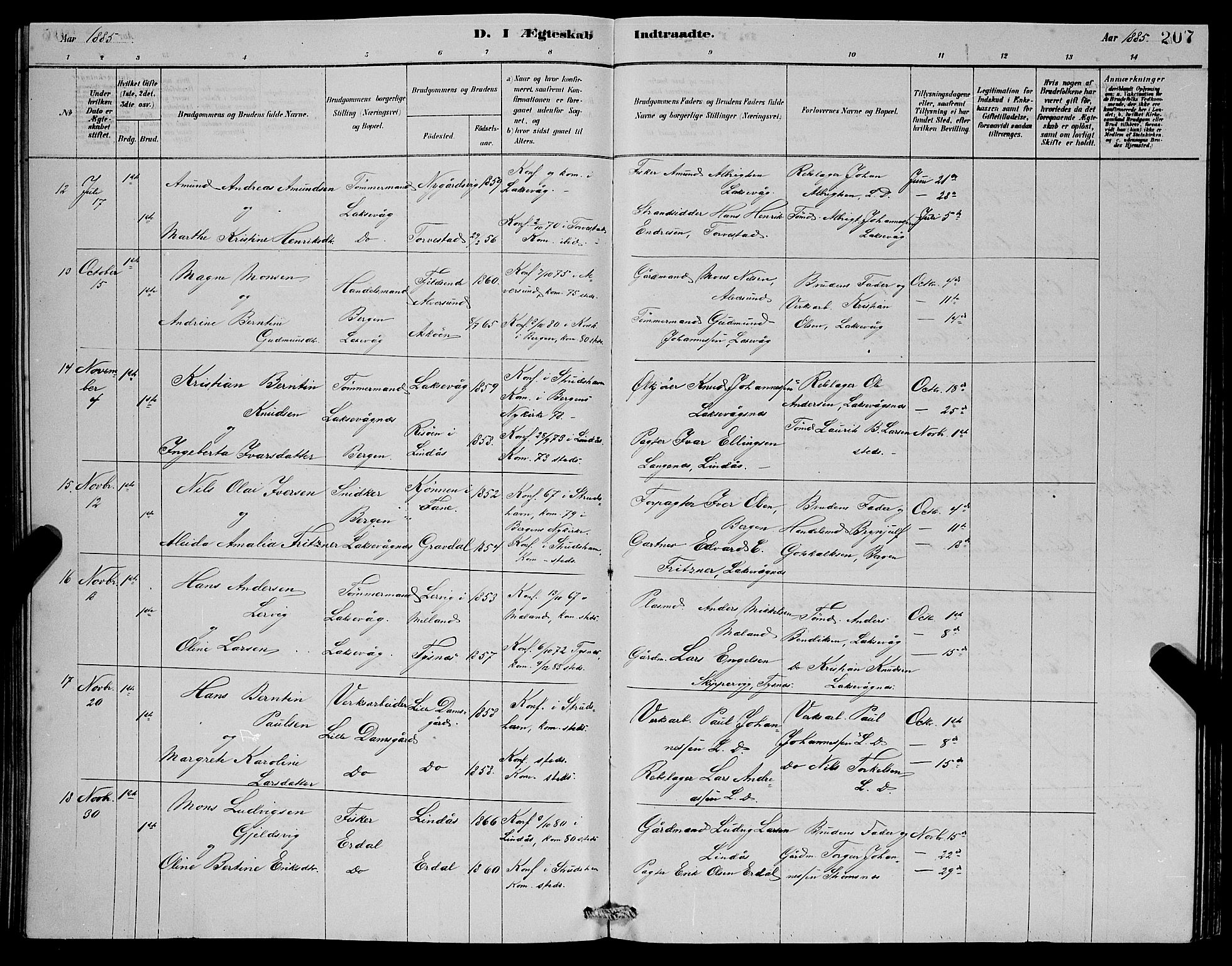 Laksevåg Sokneprestembete, AV/SAB-A-76501/H/Ha/Hab/Haba/L0002: Parish register (copy) no. A 2, 1877-1887, p. 207