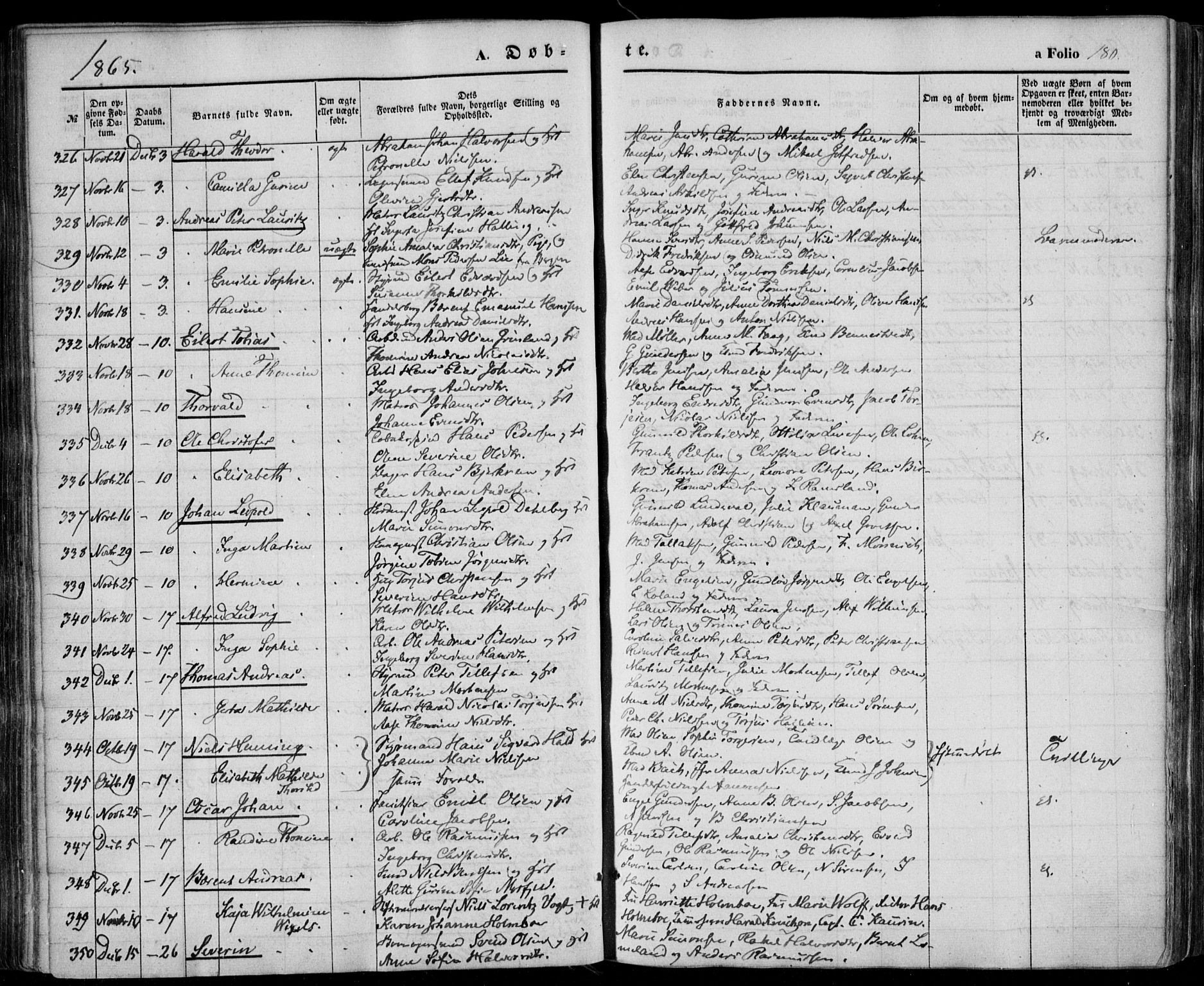 Kristiansand domprosti, AV/SAK-1112-0006/F/Fa/L0014: Parish register (official) no. A 14, 1852-1867, p. 180