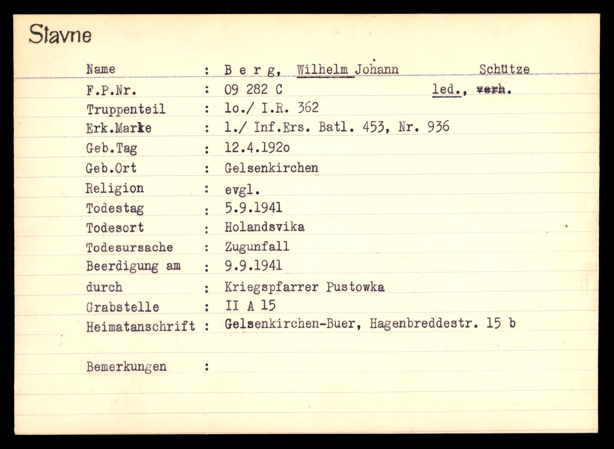 Distriktskontoret for krigsgraver, AV/SAT-A-5030/E/L0003: Kasett/kartotek over tysk Krigskirkegård Stavne, 1945, p. 59