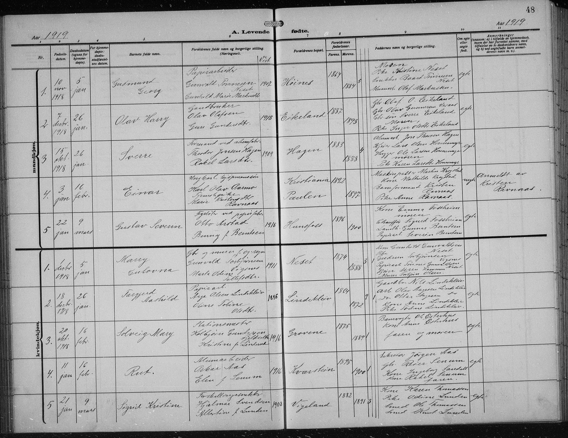 Vennesla sokneprestkontor, AV/SAK-1111-0045/Fb/Fbb/L0006: Parish register (copy) no. B 6, 1914-1921, p. 48