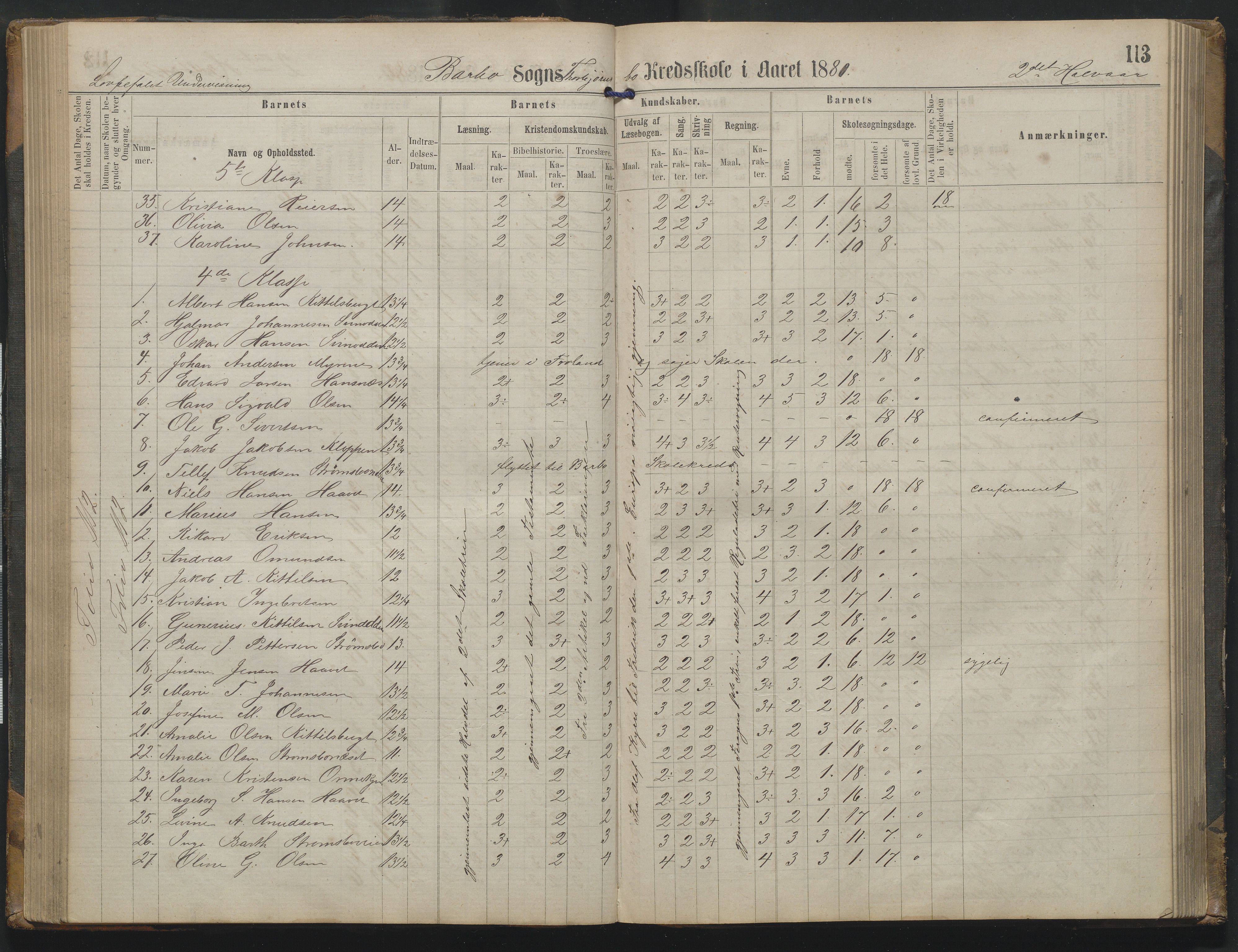 Arendal kommune, Katalog I, AAKS/KA0906-PK-I/07/L0342: Protokoll Torbjørnsbu skole, 1869-1890, p. 113