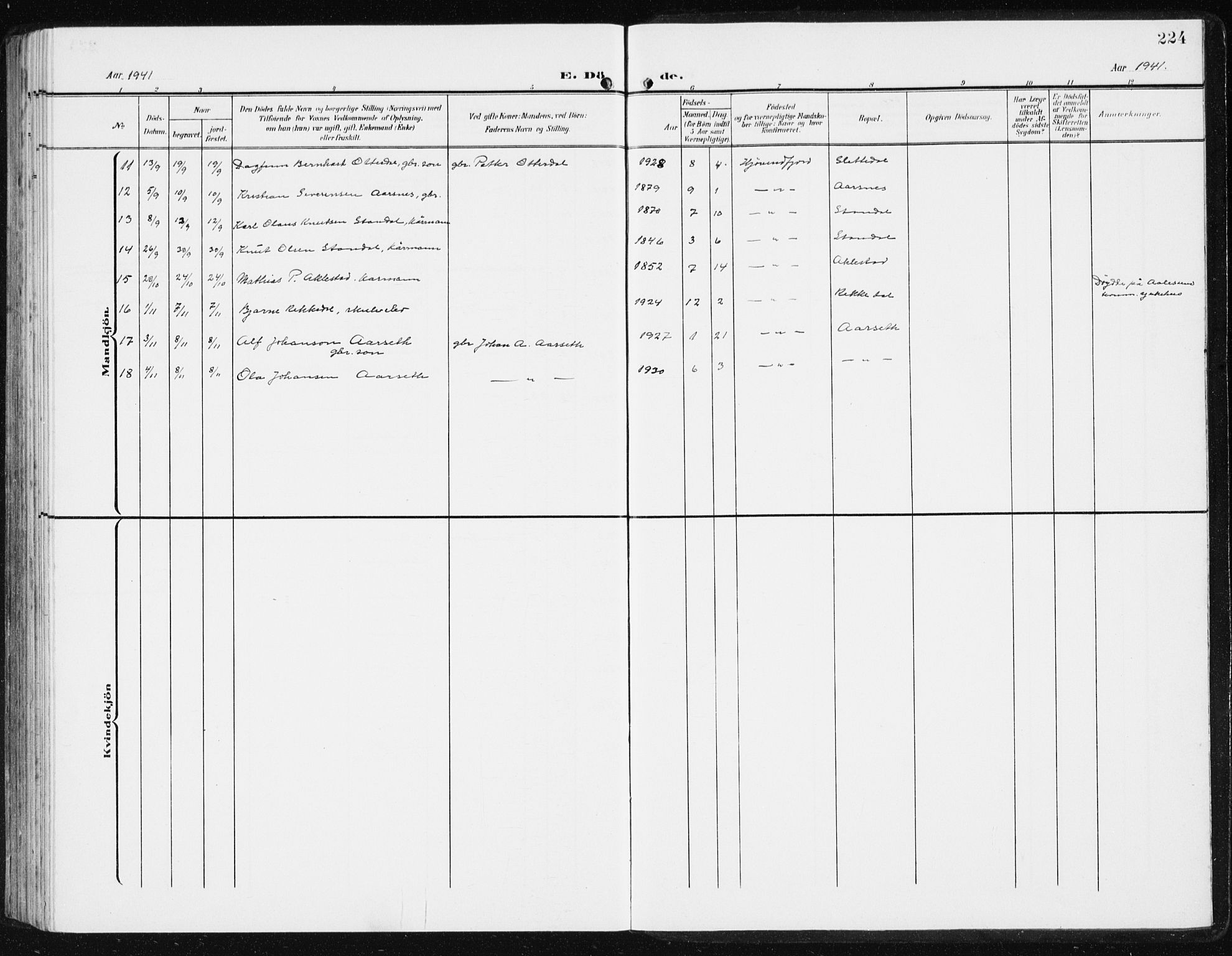 Ministerialprotokoller, klokkerbøker og fødselsregistre - Møre og Romsdal, AV/SAT-A-1454/515/L0216: Parish register (copy) no. 515C03, 1906-1941, p. 224