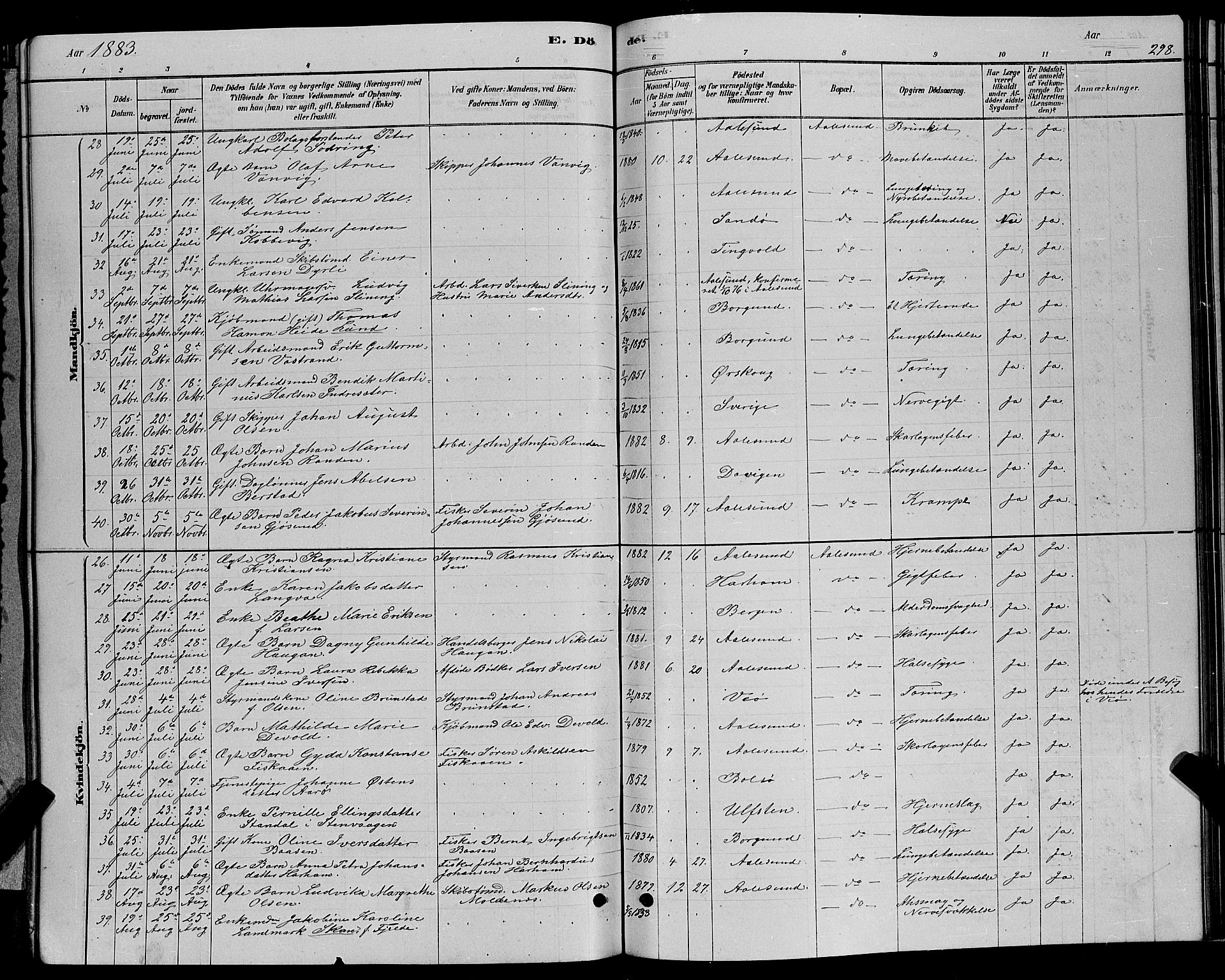 Ministerialprotokoller, klokkerbøker og fødselsregistre - Møre og Romsdal, AV/SAT-A-1454/529/L0466: Parish register (copy) no. 529C03, 1878-1888, p. 298