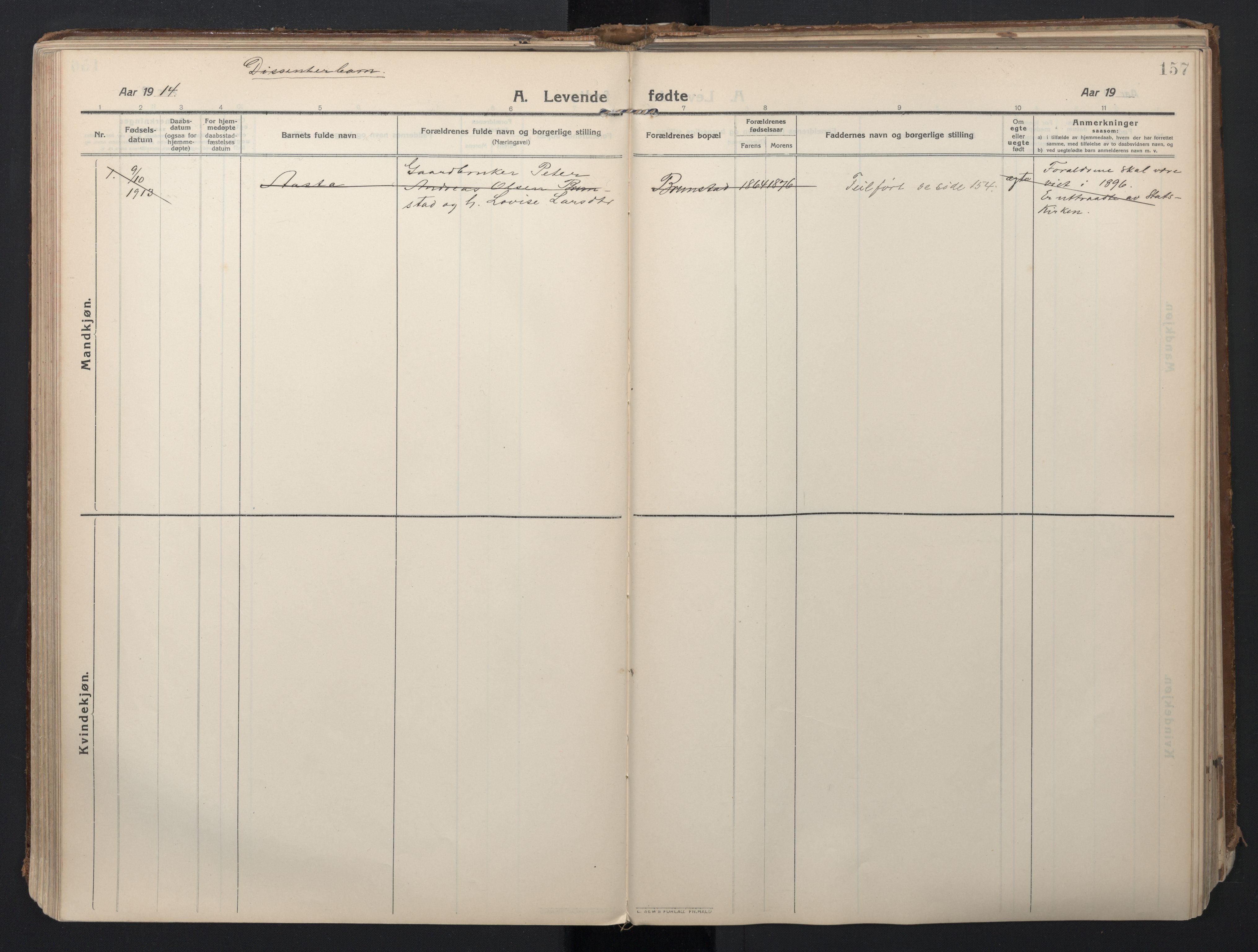 Ministerialprotokoller, klokkerbøker og fødselsregistre - Møre og Romsdal, SAT/A-1454/523/L0337: Parish register (official) no. 523A04, 1911-1929, p. 157