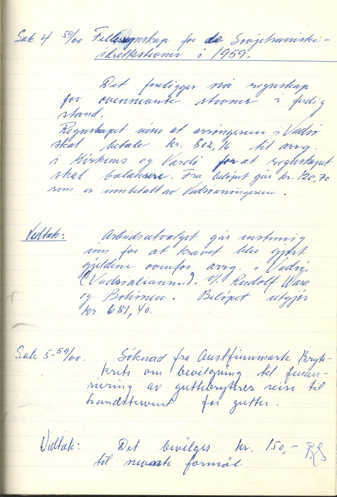 Aust-Finnmark Idrettskrets , FMFB/A-1041/A/L0005: Møteprotokoll for styre, ting og arbeidsutvalg, 1958-1963, p. 86