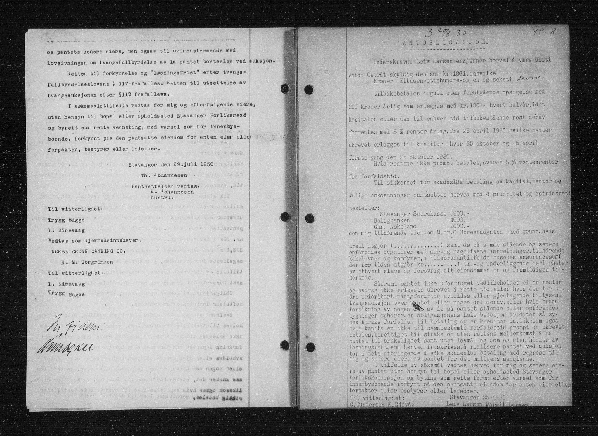 Stavanger byfogd, SAST/A-101408/001/4/41/410/410BB/L0058: Mortgage book no. 48, 1930-1931, Deed date: 20.08.1930