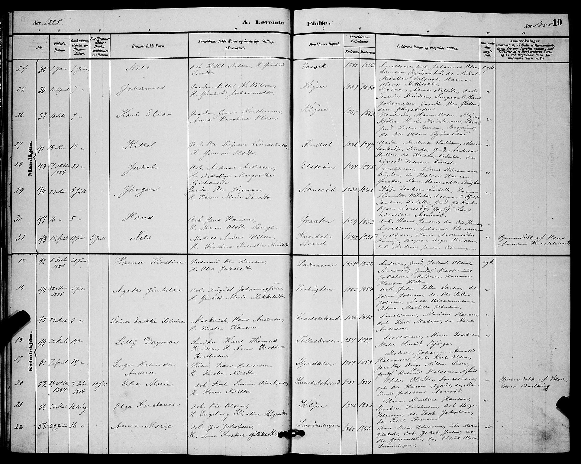 Solum kirkebøker, AV/SAKO-A-306/G/Ga/L0007: Parish register (copy) no. I 7, 1884-1898, p. 10