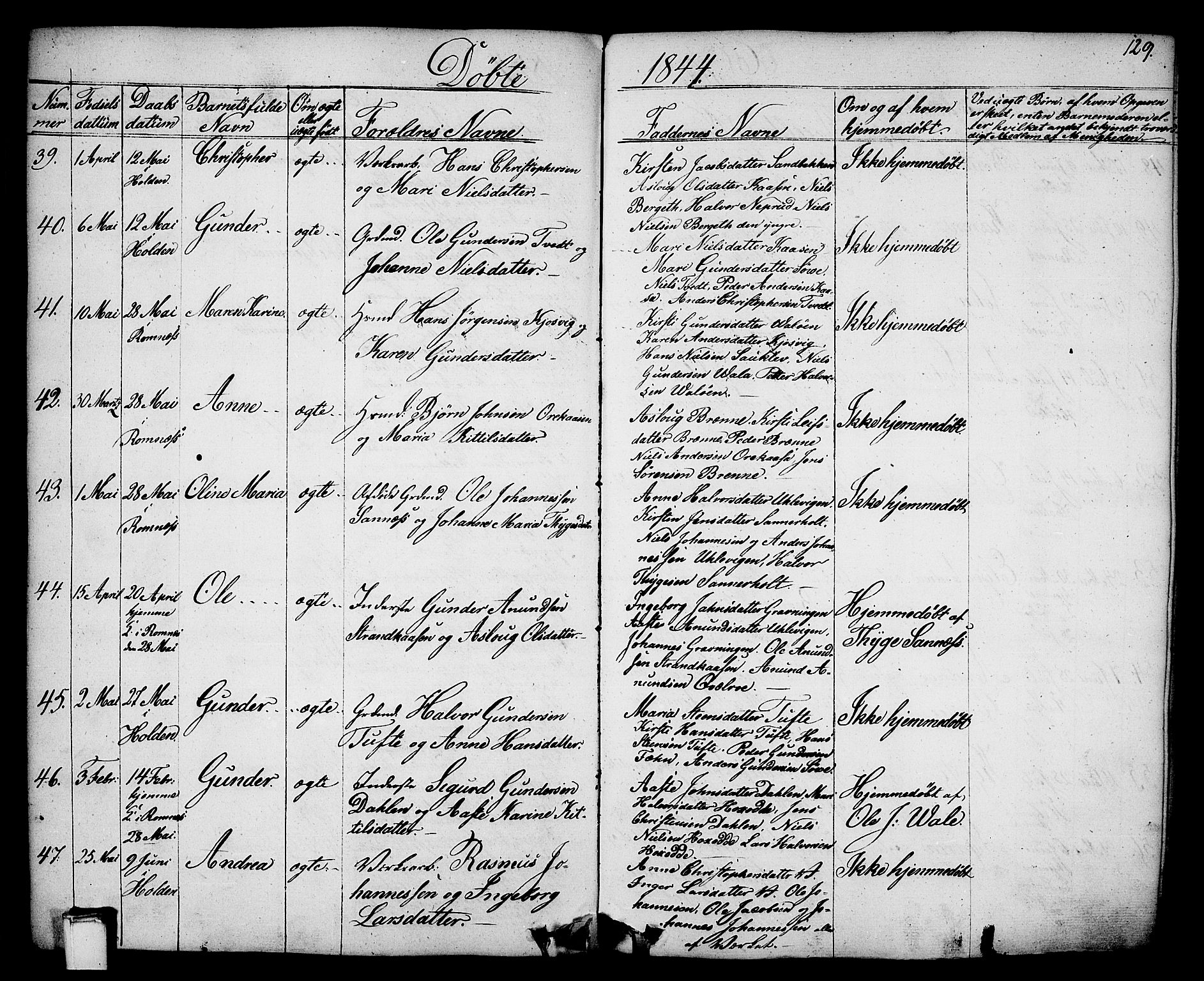 SAKO, Holla kirkebøker, SAKO/A-272/F/Fa/L0004Parish register (official) no. 4, 1830-1848, p. 129