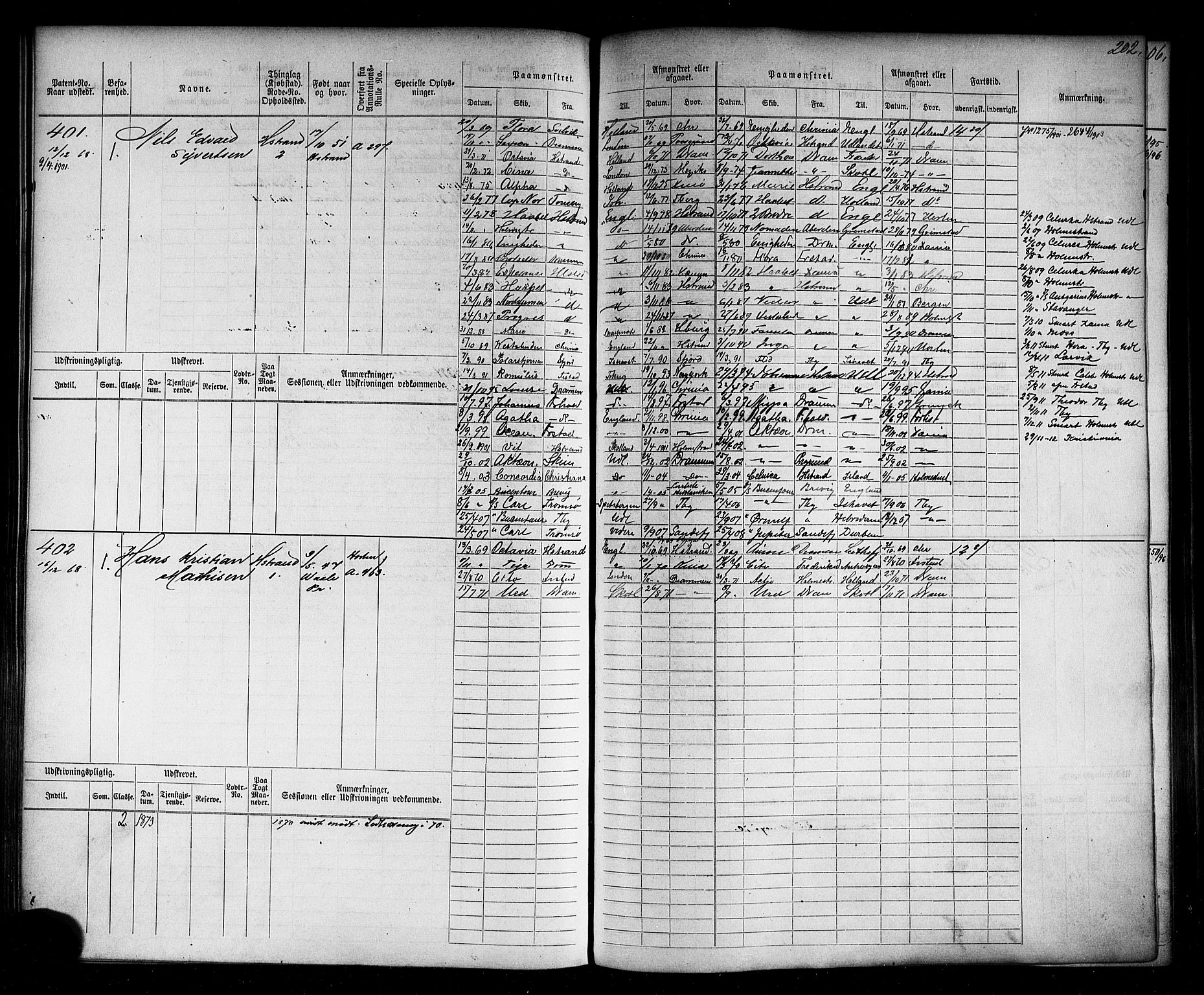 Holmestrand innrulleringskontor, AV/SAKO-A-1151/F/Fc/L0001: Hovedrulle, 1868-1872, p. 205