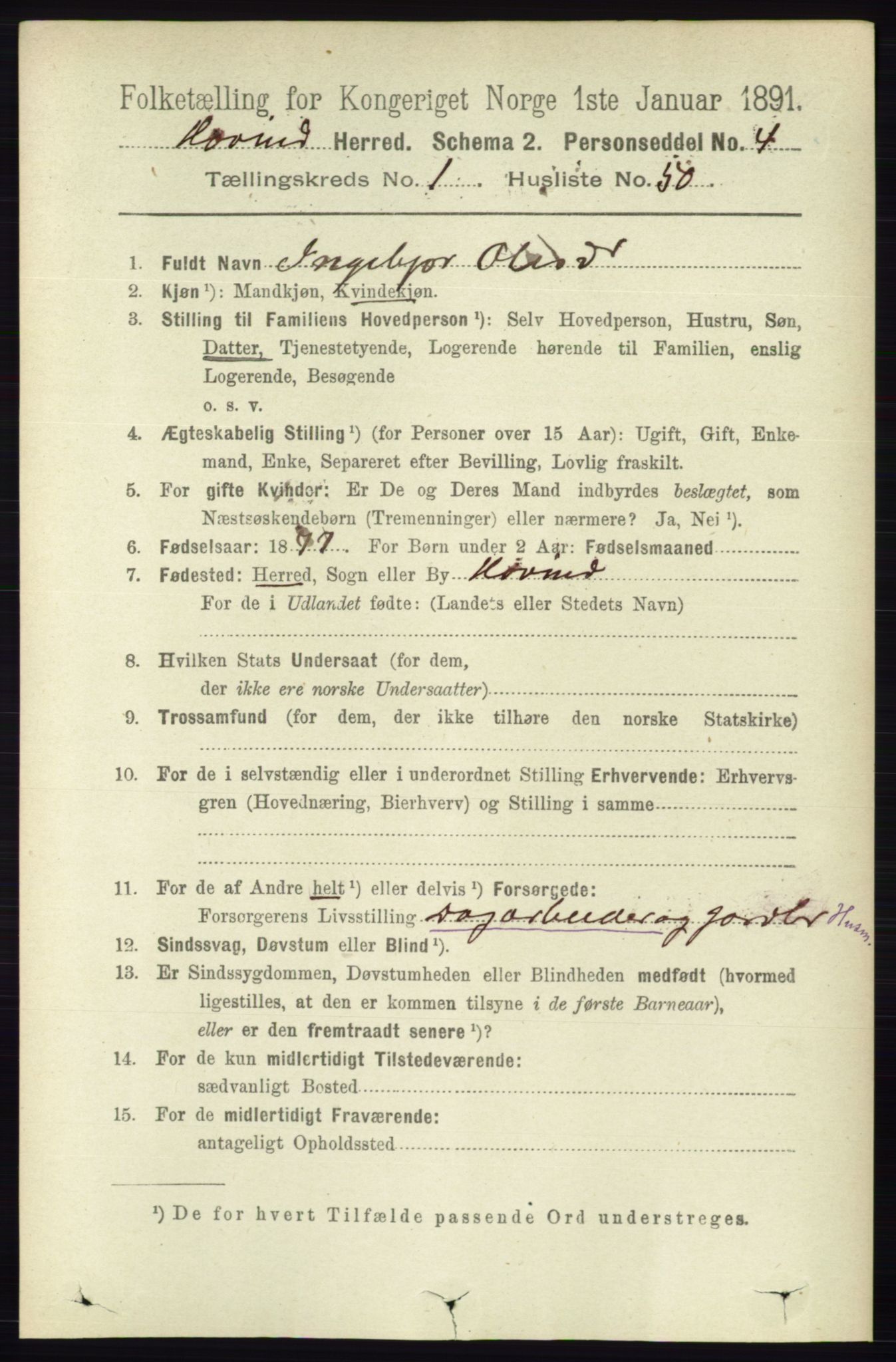 RA, 1891 census for 0825 Hovin, 1891, p. 379