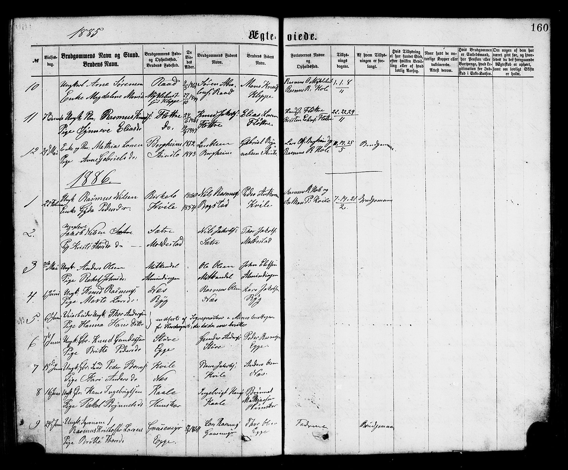 Gloppen sokneprestembete, SAB/A-80101/H/Hab/Habc/L0001: Parish register (copy) no. C 1, 1872-1896, p. 160