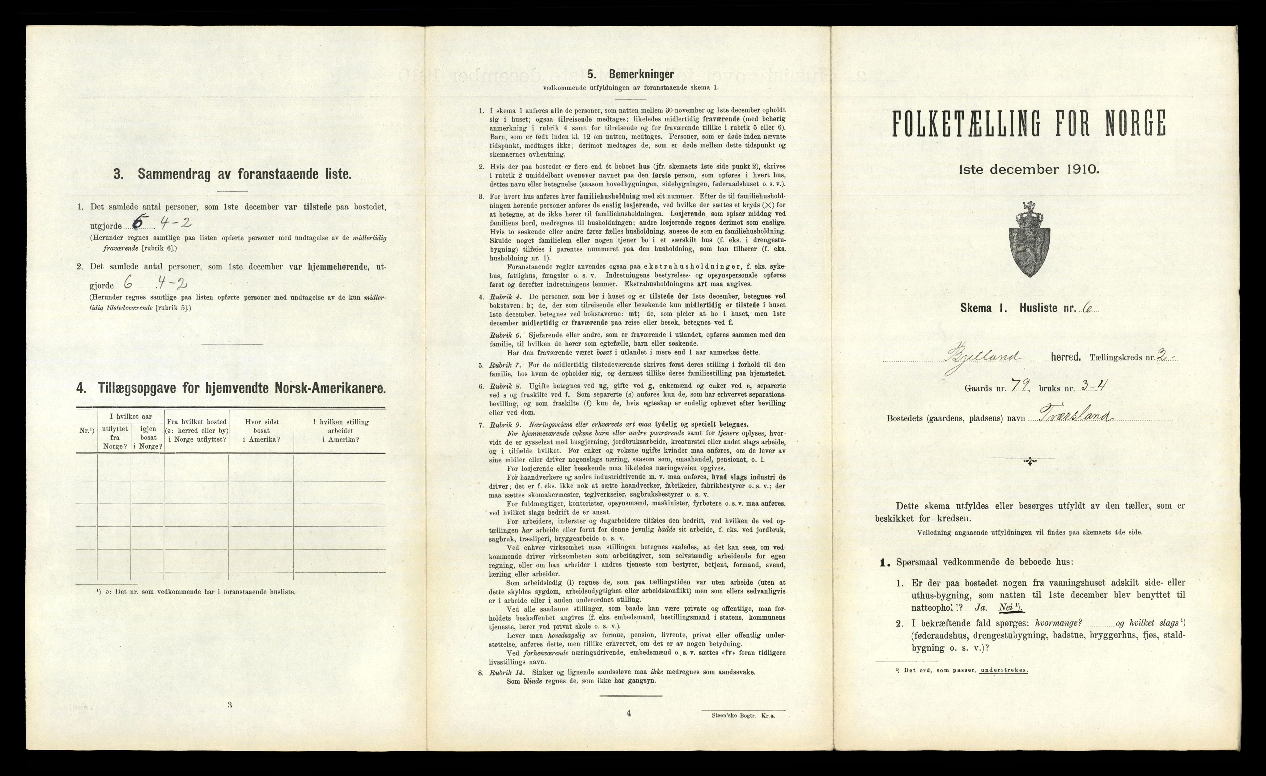 RA, 1910 census for Bjelland, 1910, p. 108