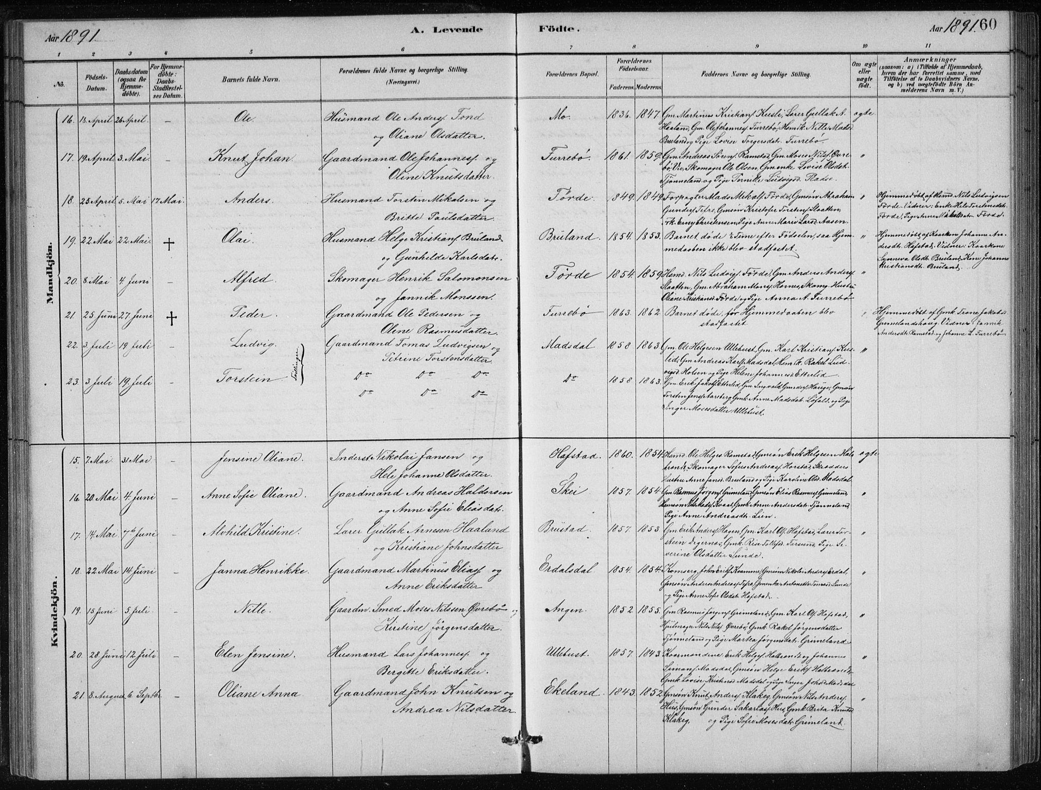 Førde sokneprestembete, AV/SAB-A-79901/H/Hab/Haba/L0002: Parish register (copy) no. A 2, 1881-1898, p. 60
