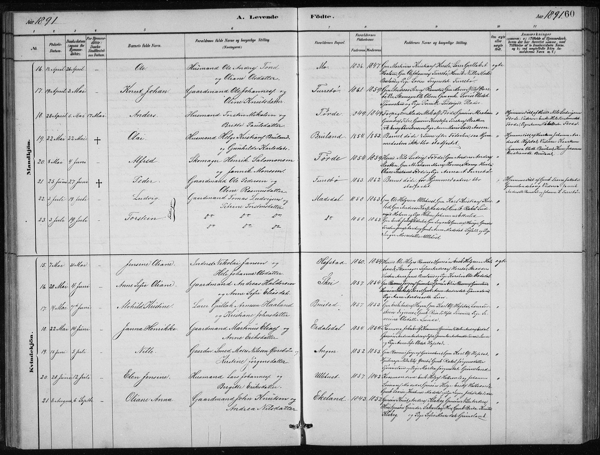 Førde sokneprestembete, AV/SAB-A-79901/H/Hab/Haba/L0002: Parish register (copy) no. A 2, 1881-1898, p. 60