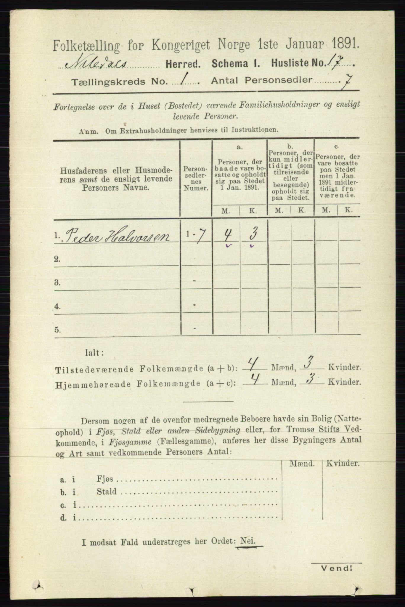 RA, 1891 census for 0233 Nittedal, 1891, p. 37
