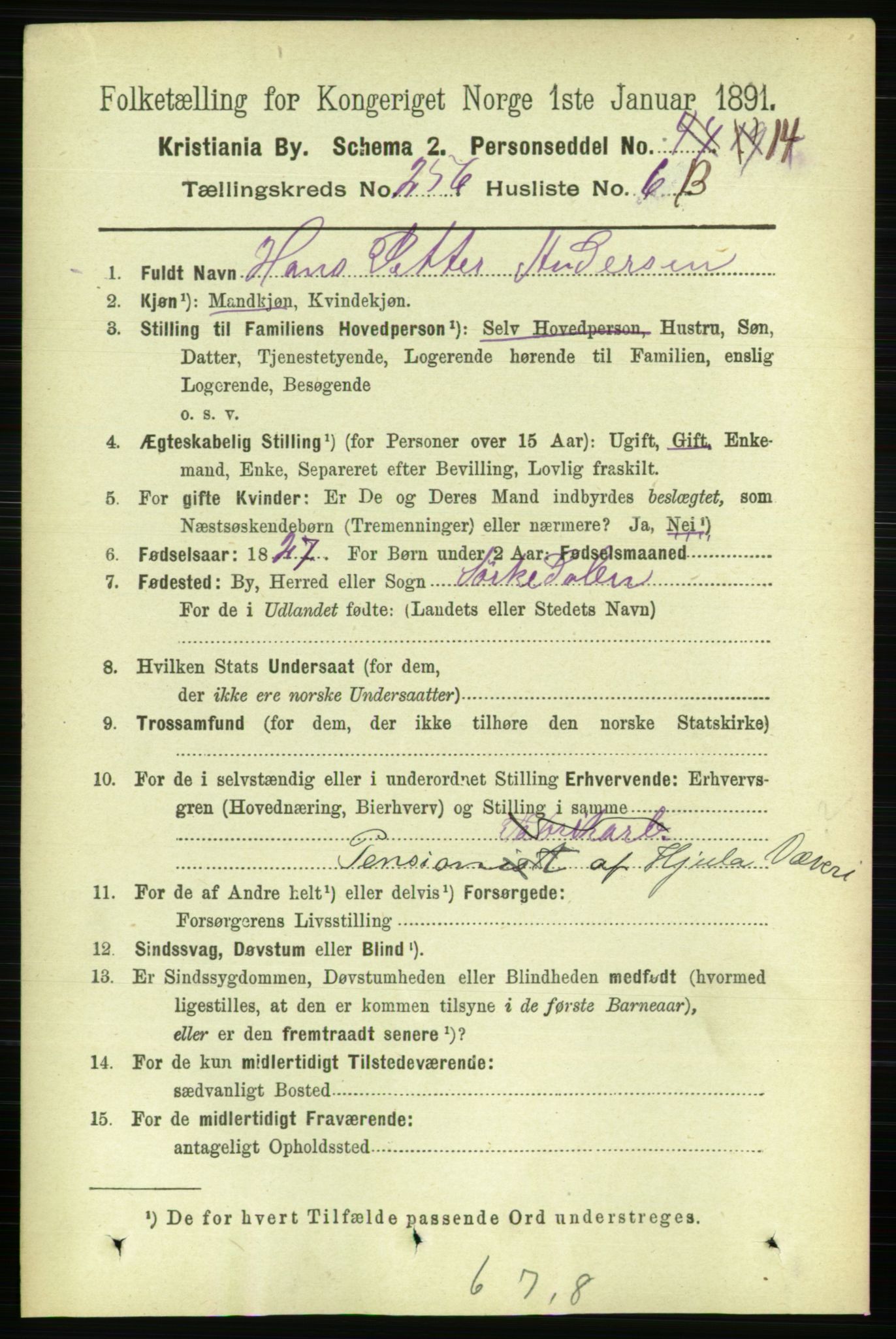 RA, 1891 census for 0301 Kristiania, 1891, p. 156062