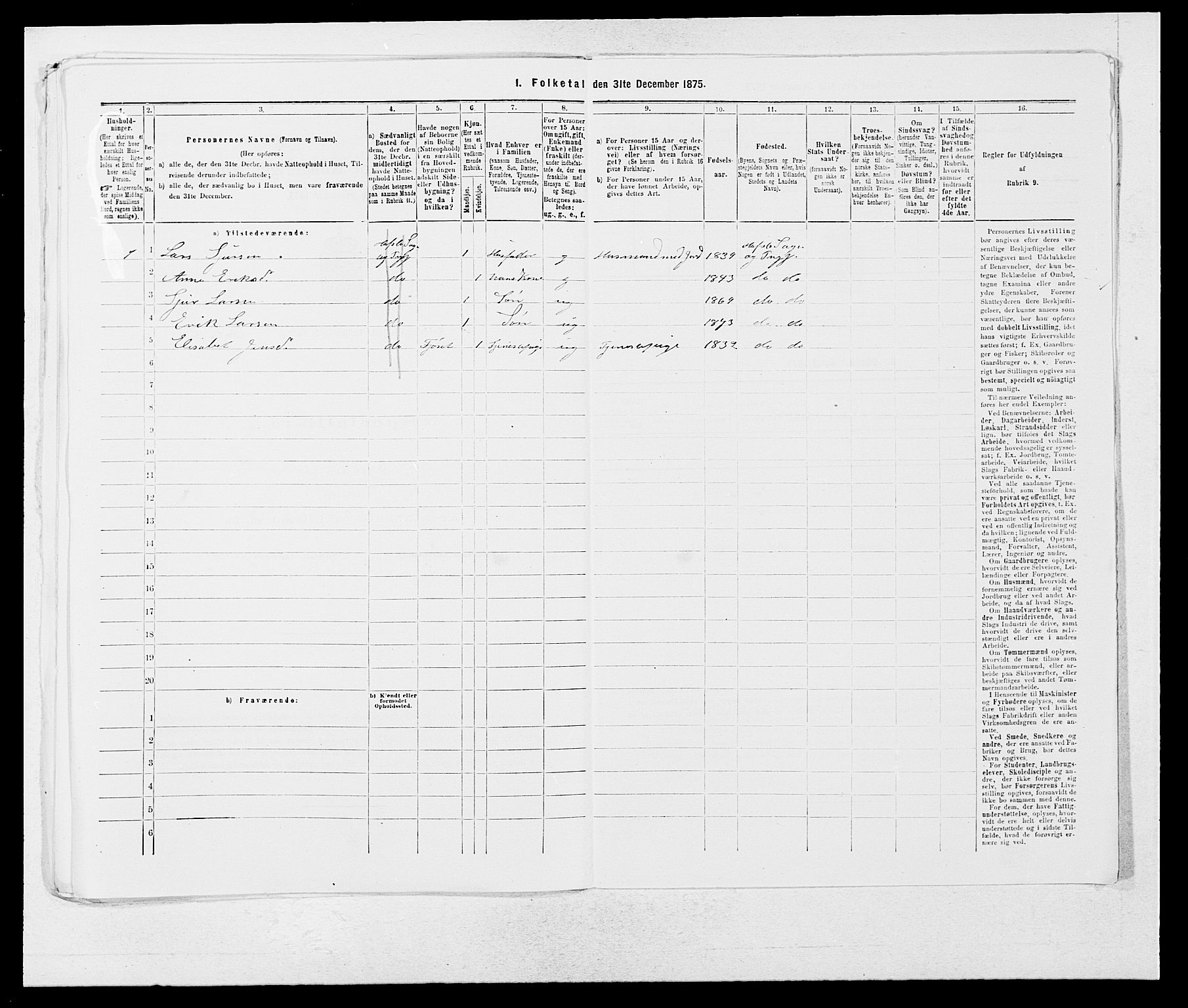 SAB, 1875 census for 1425P Hafslo, 1875, p. 149