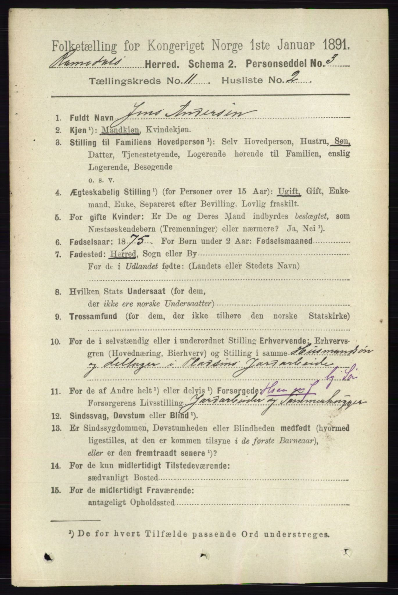 RA, 1891 census for 0416 Romedal, 1891, p. 5407