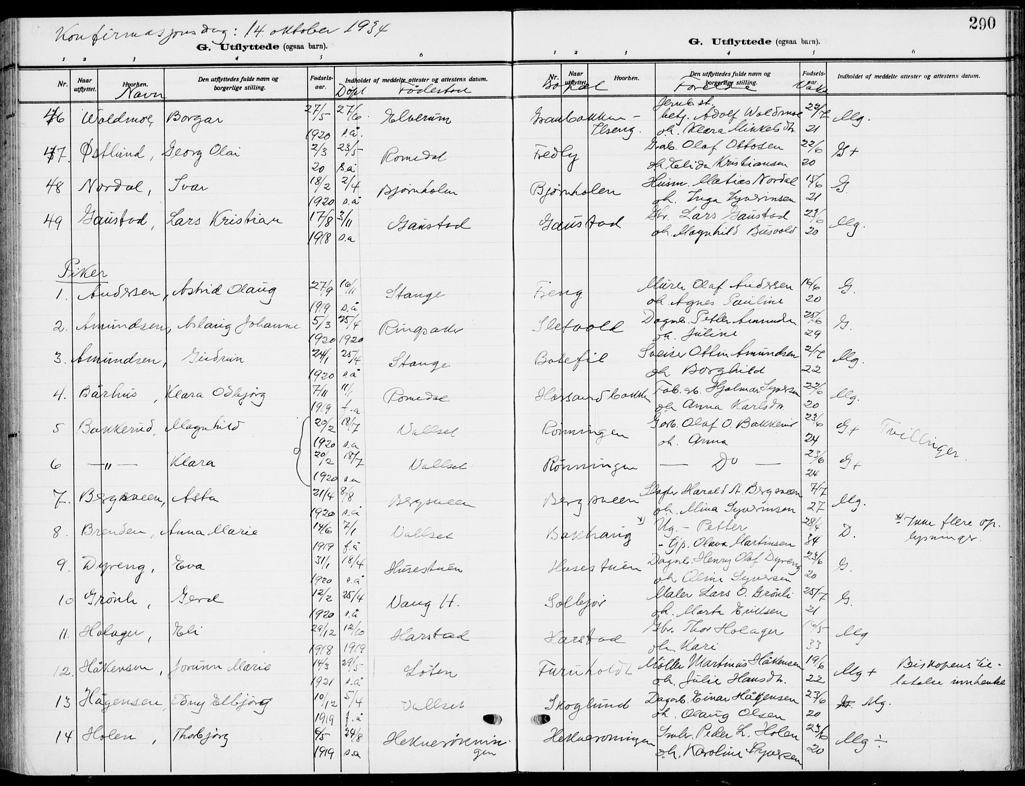 Romedal prestekontor, AV/SAH-PREST-004/K/L0012: Parish register (official) no. 12, 1913-1935, p. 290