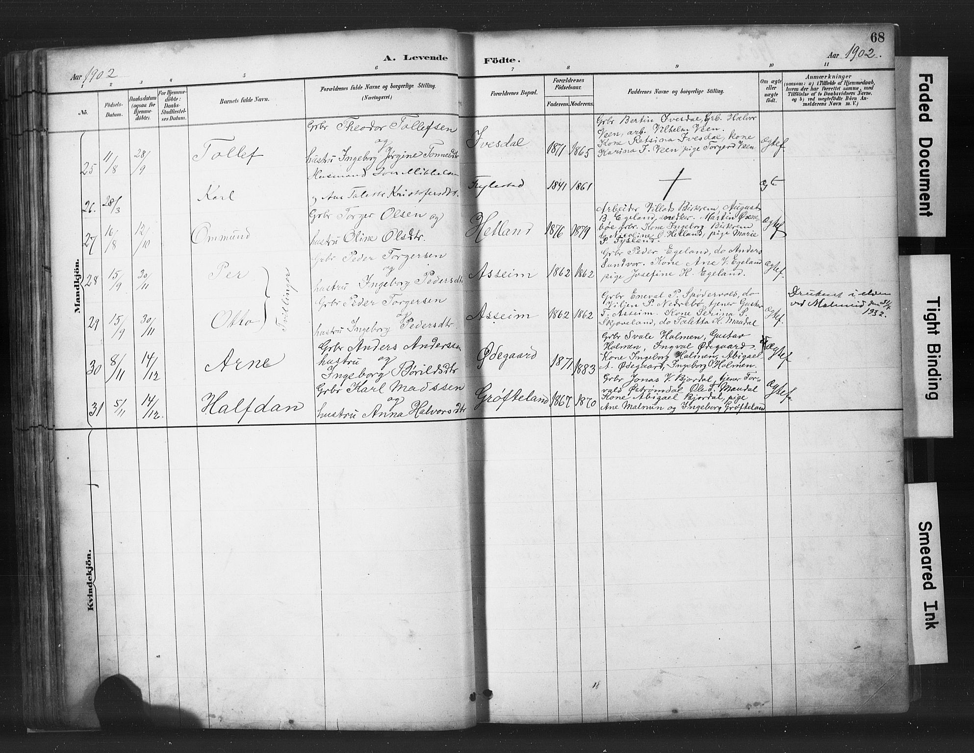 Helleland sokneprestkontor, SAST/A-101810: Parish register (copy) no. B 5, 1887-1908, p. 68